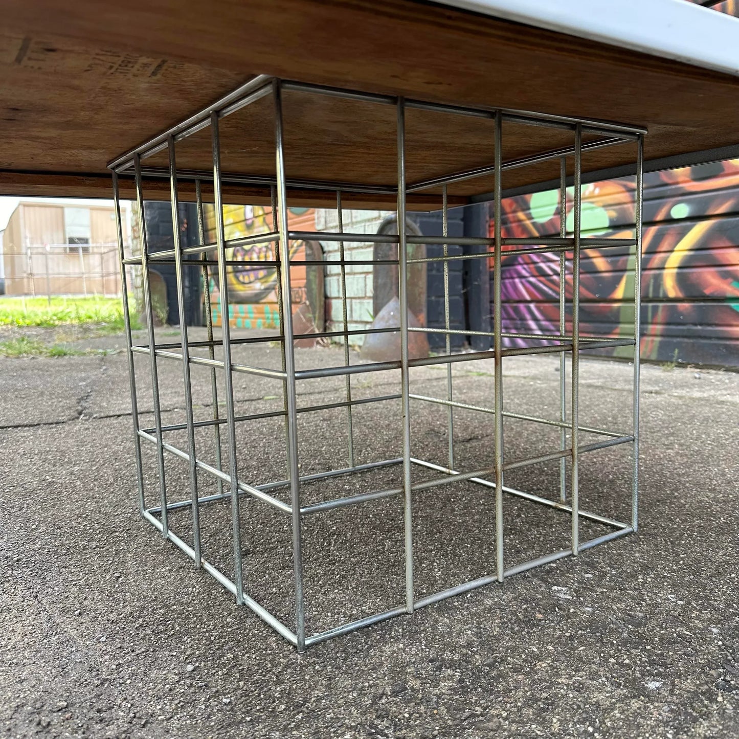 Amazing Geometric Enamel Top With Chrome Wire Bottom Side Table Alexander Girard