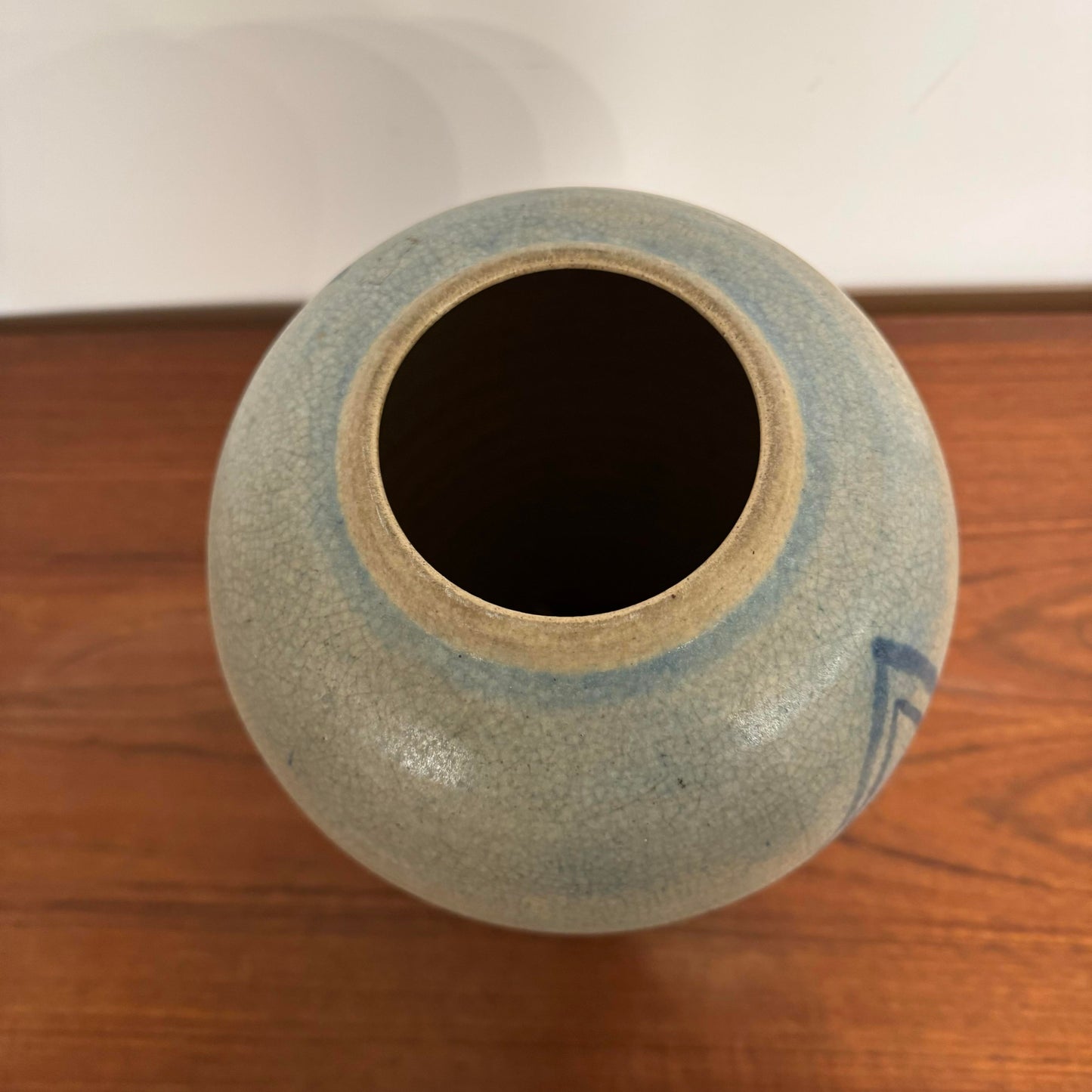 Blue and Cream Ceramic Glazed Vase