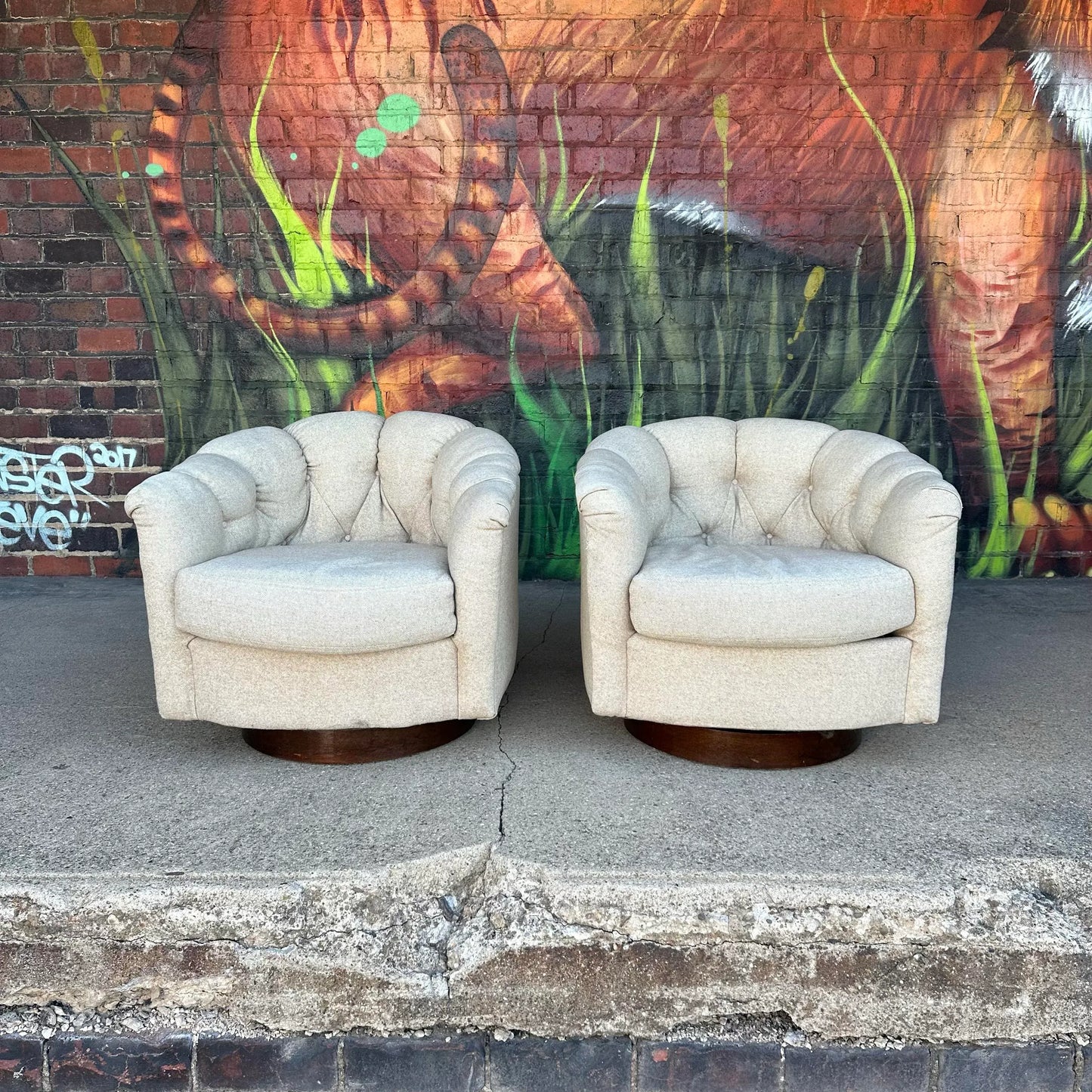 Pair of Milo Baughman Tuffted Swivel Chairs