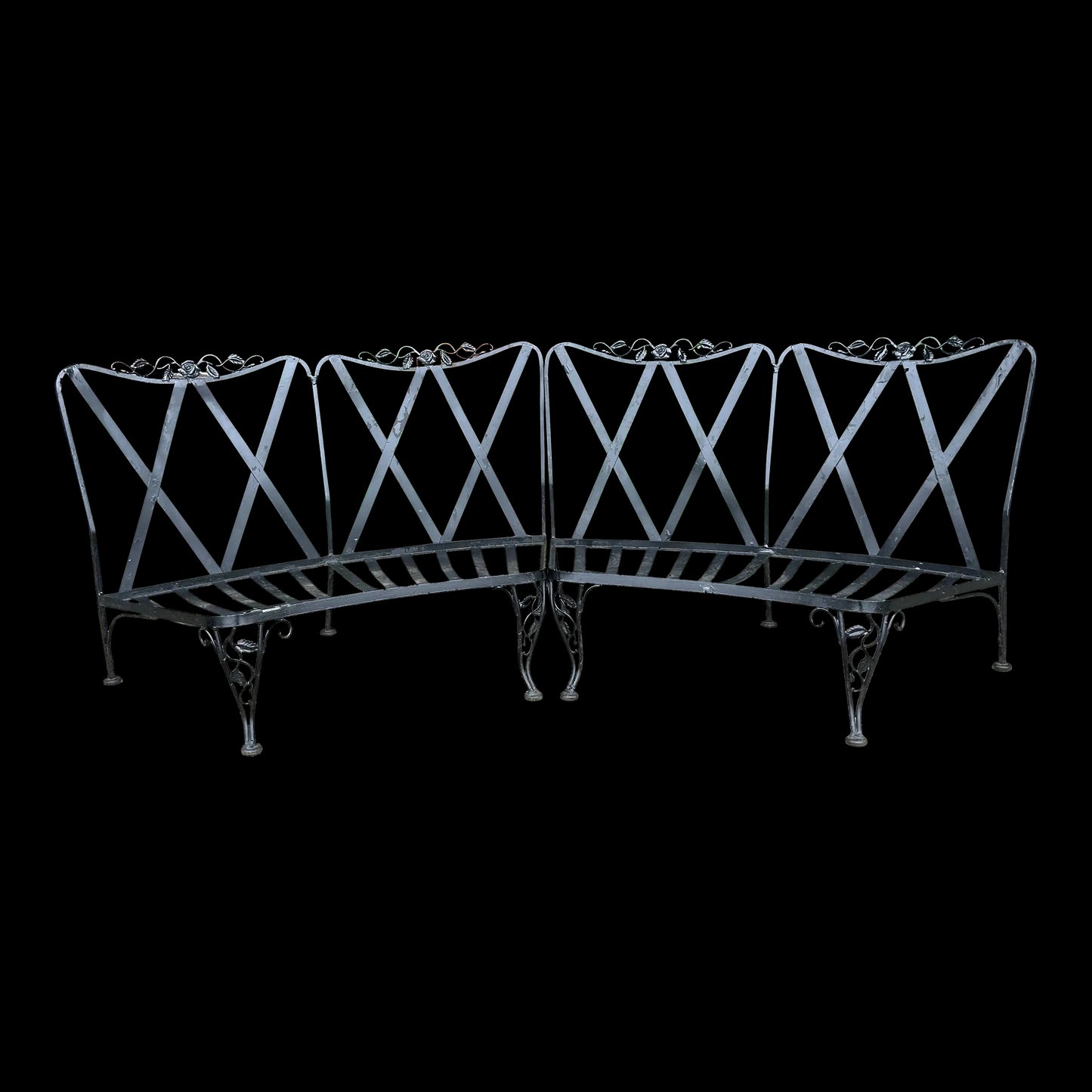 Mid 20th Century Woodard Chantilly Rose Wrought Iron Outdoor Sectional Sofa, Attributed