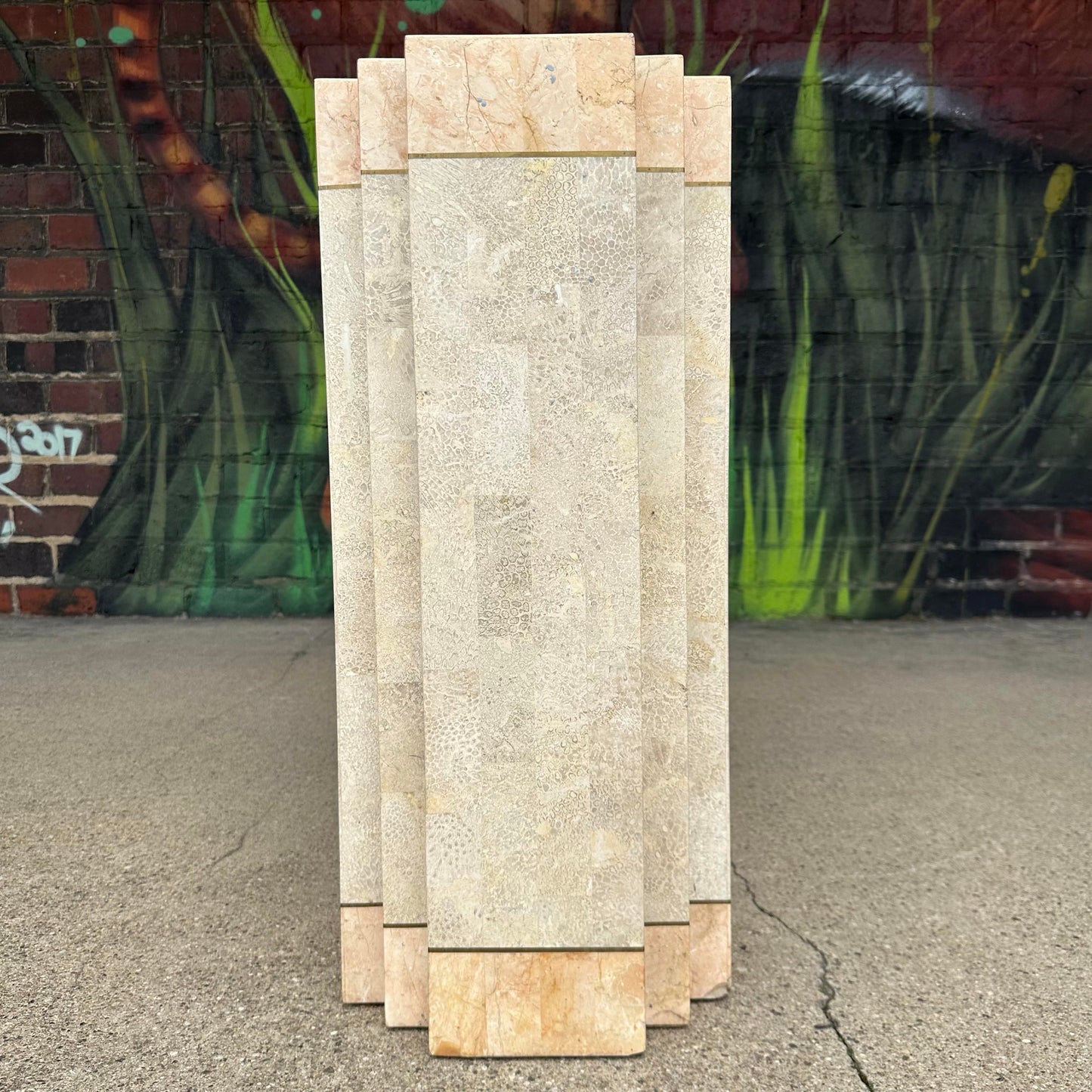 Maitland-Smith Tessellated Marble Stone Pedestal