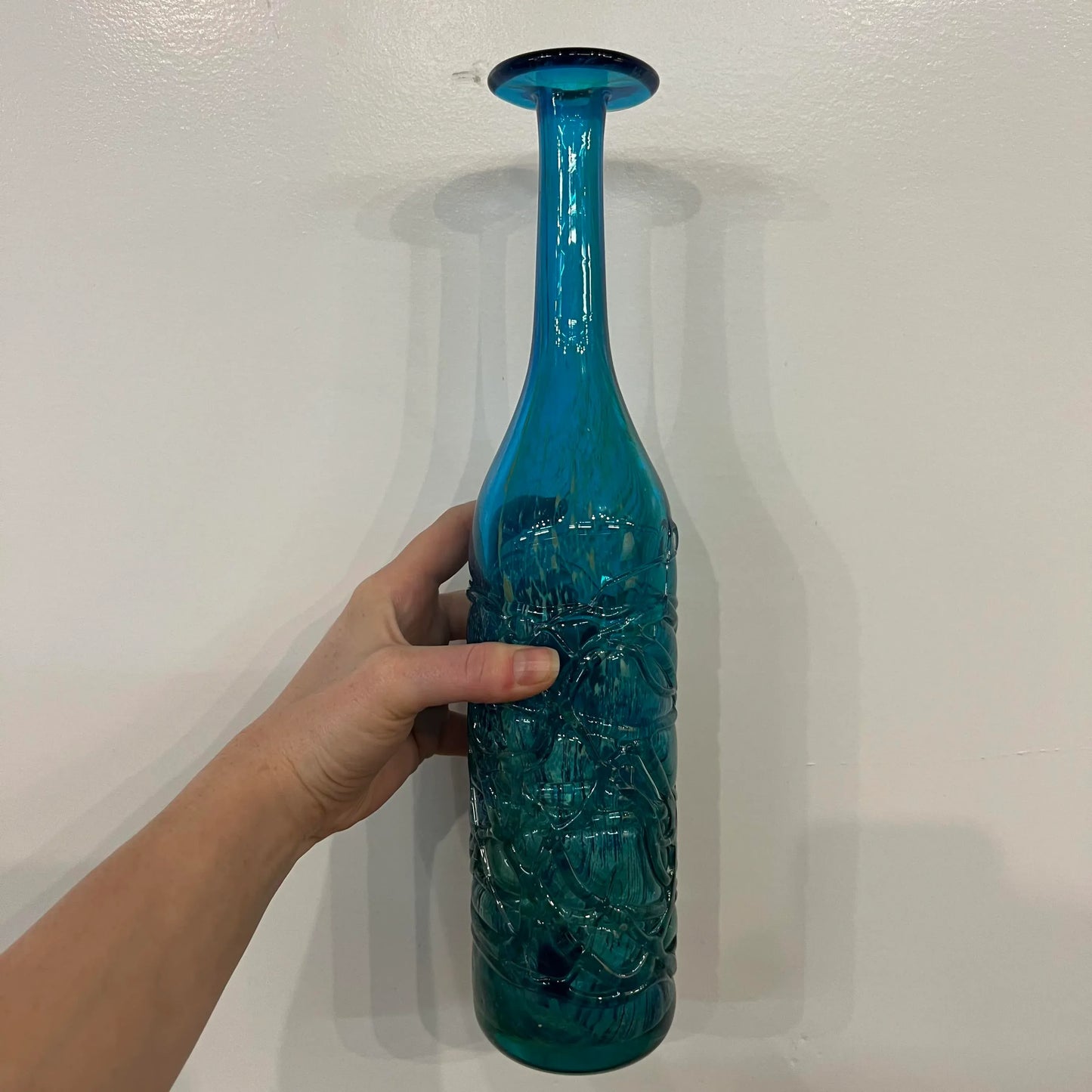Mdina Ming Blue and Green Art Glass Bottle Vase