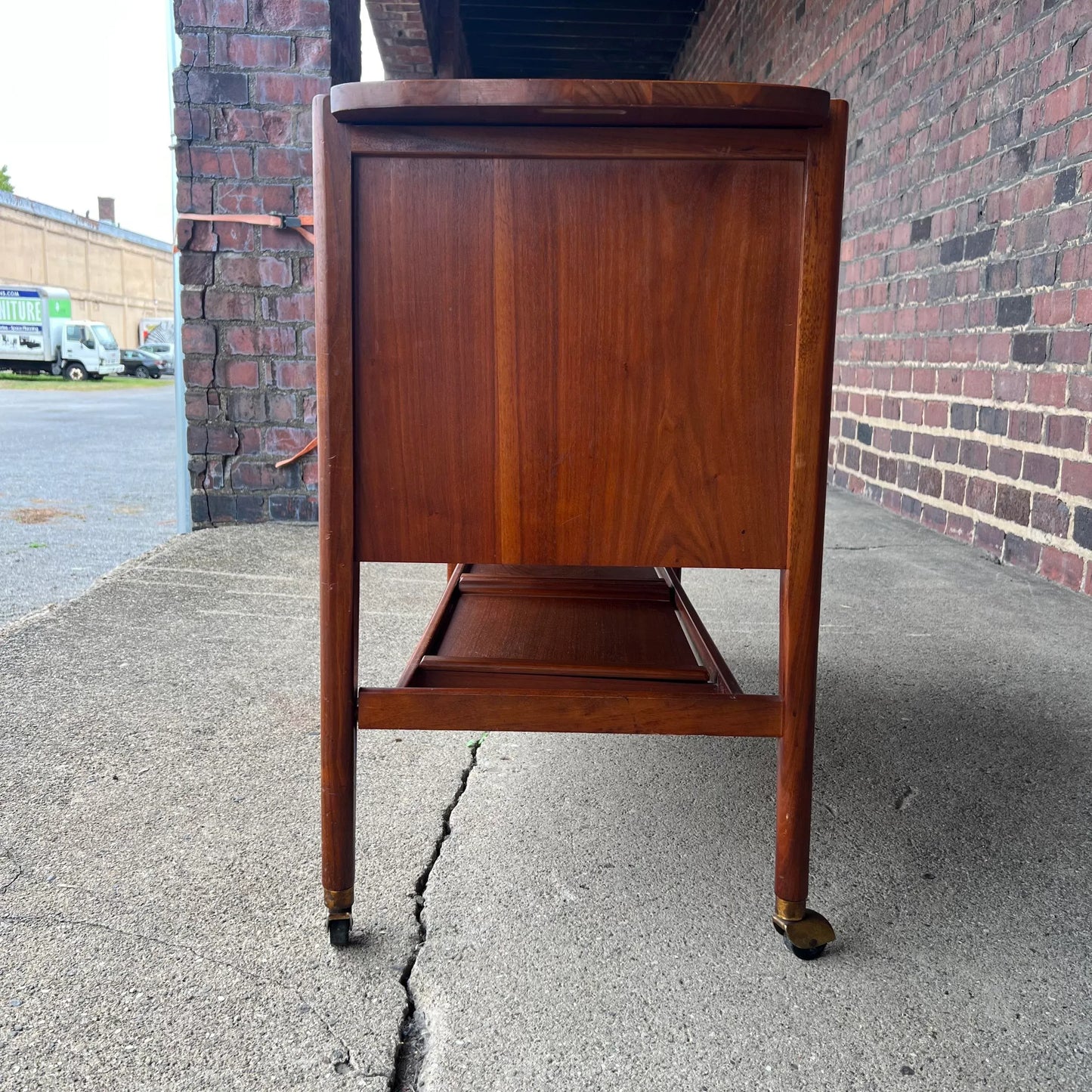 Kipp Stewart for Drexel Declaration Tambour Door Bar Cart Mid Century