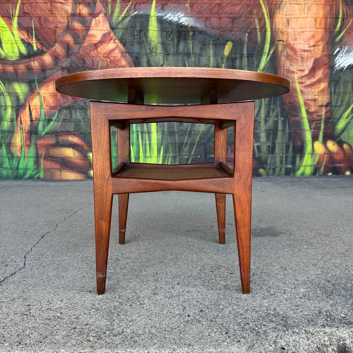 Jens Risom Two Two-Tiered Caned Side Table