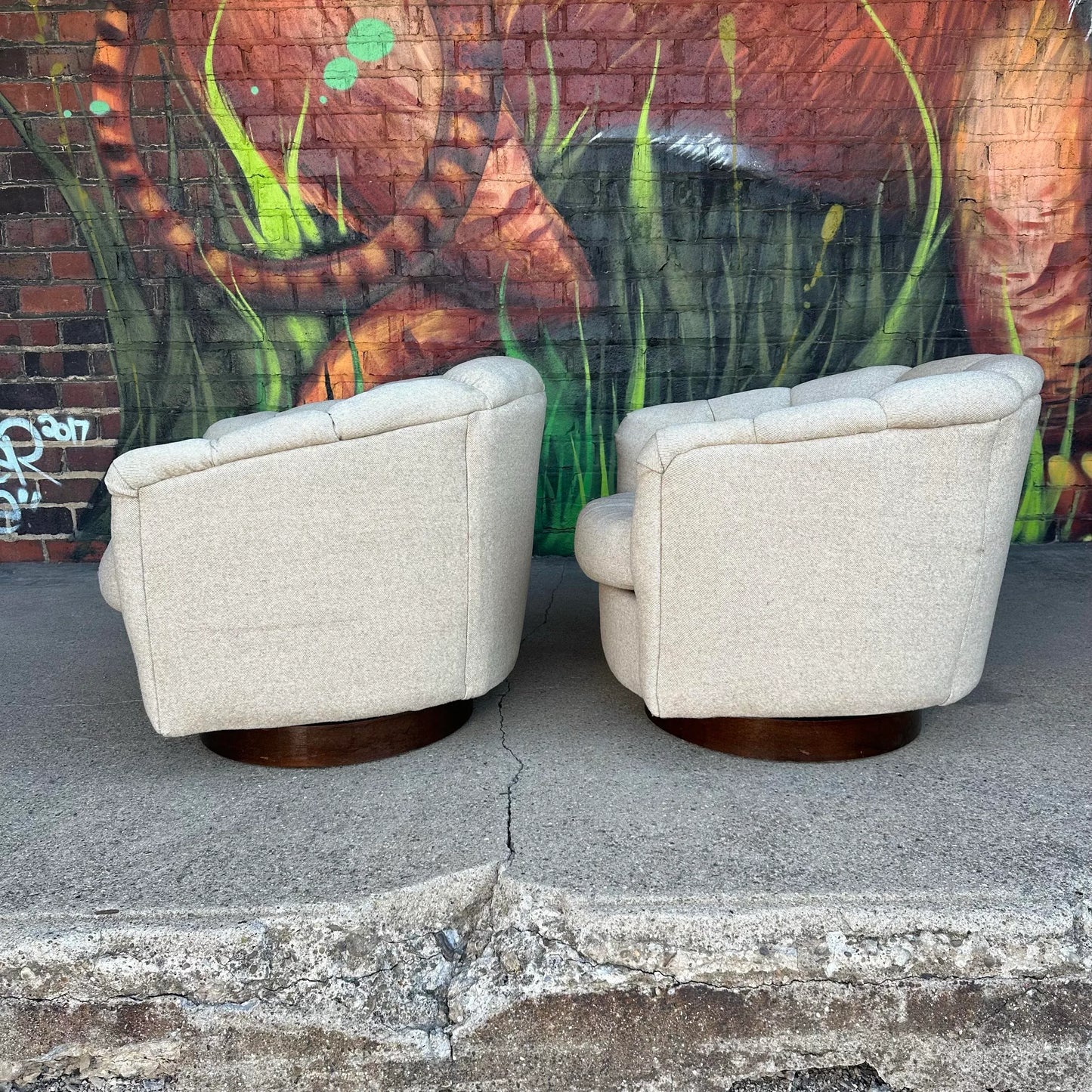 Pair of Milo Baughman Tuffted Swivel Chairs