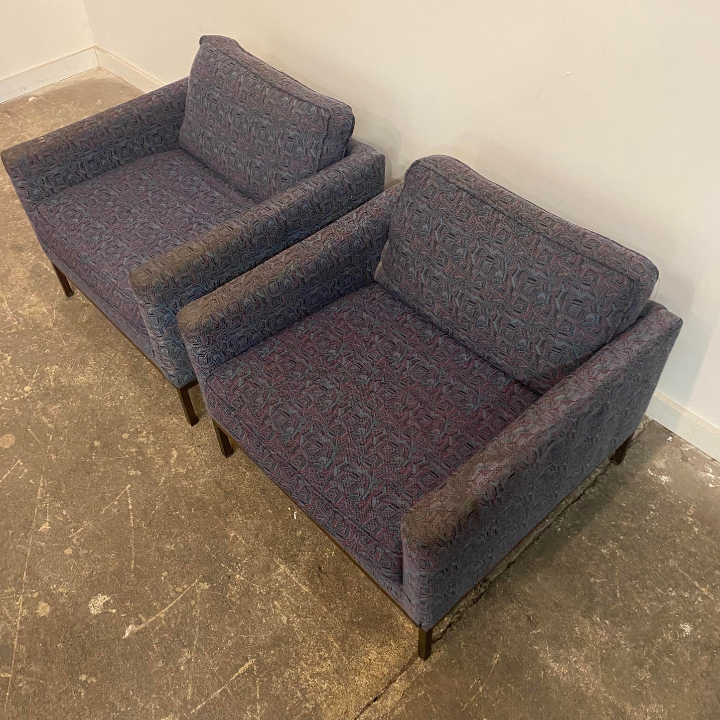 Mid-Century Modern Club Chairs Attributed to Florence Knoll With Bronze Legs