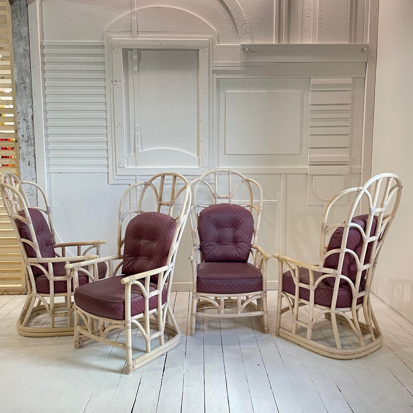 1970s Vintage Tall Back Bamboo Wing Chairs - a Pair