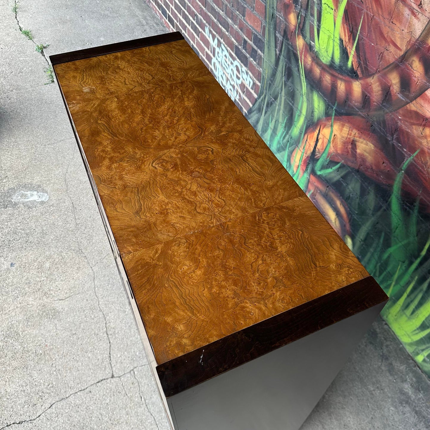 Century Furniture Burlwood and Brass Armoire Highboy Wardrobe Mid Century Modern