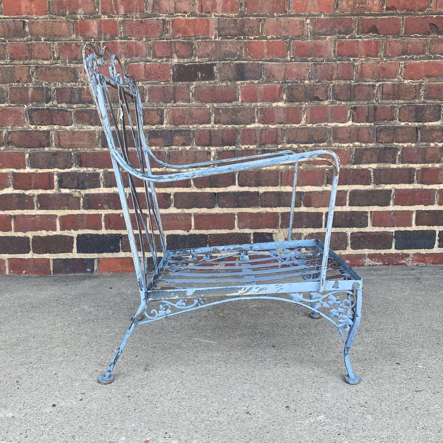 Mid Century Woodard Wrought Iron Outdoor Lounge Chair Early New Orleans Pattern
