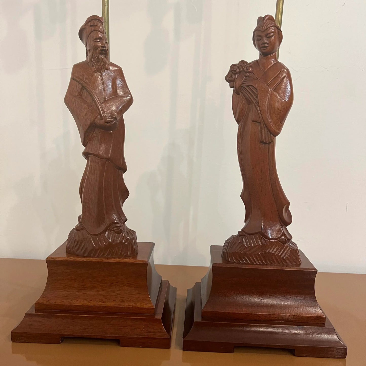 Pair of Yasha Heifetz Carved Man and Woman Lamps
