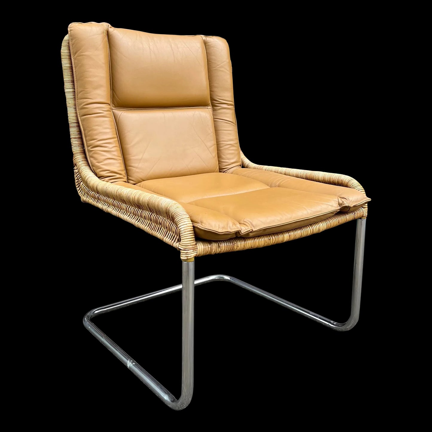 Leather and Rattan Chrome Cantaliver Side Chair Office