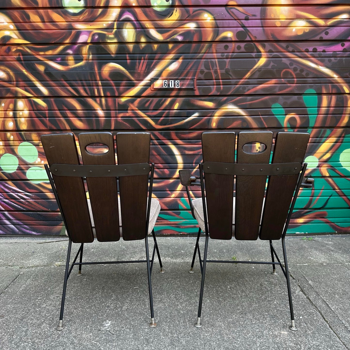 Richard McCarthy Wrought Iron and Oak Dining Set Mid-Century Modern