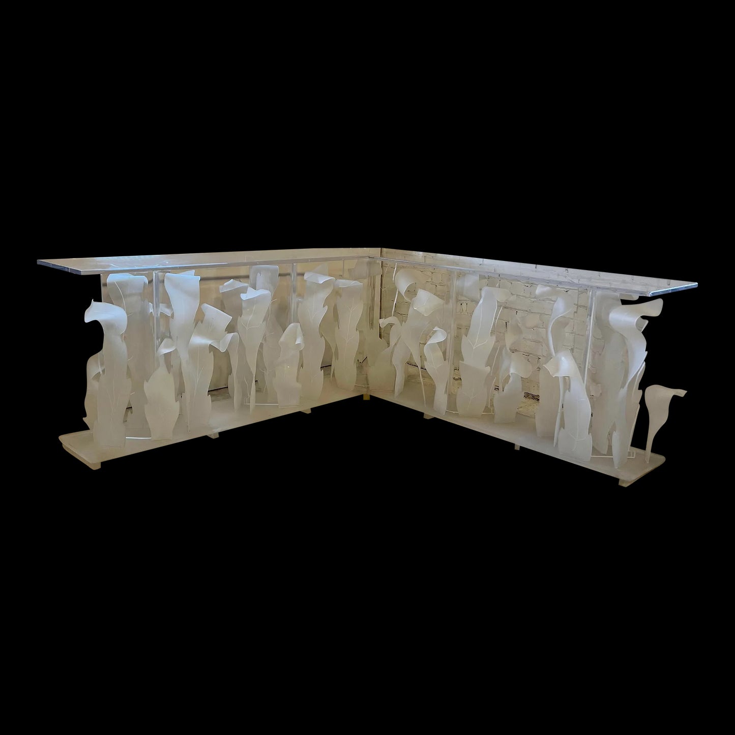 80s Custom Lucite Sculptural Foliage L Shape Bar