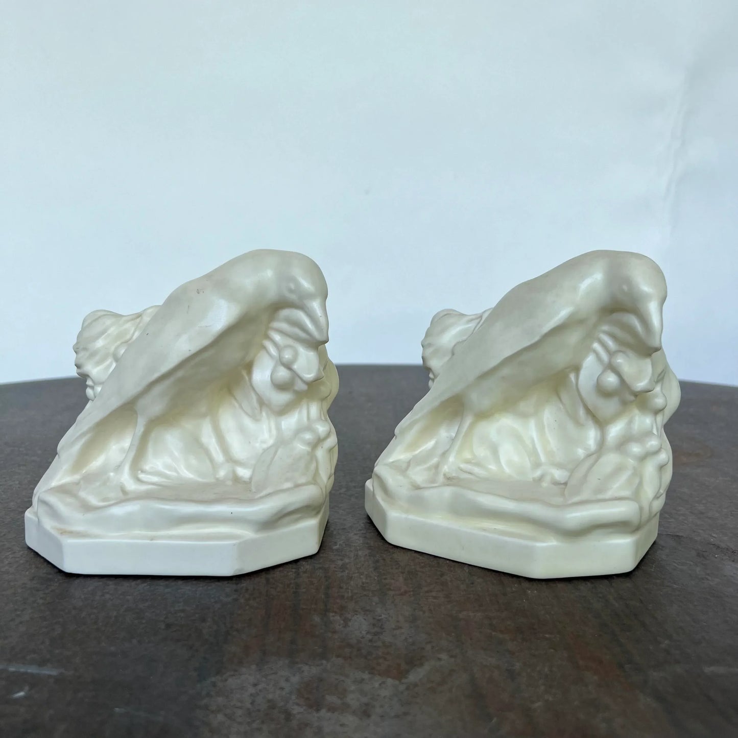 Pair of Rookwood Ceramic Crow Bookends Bird