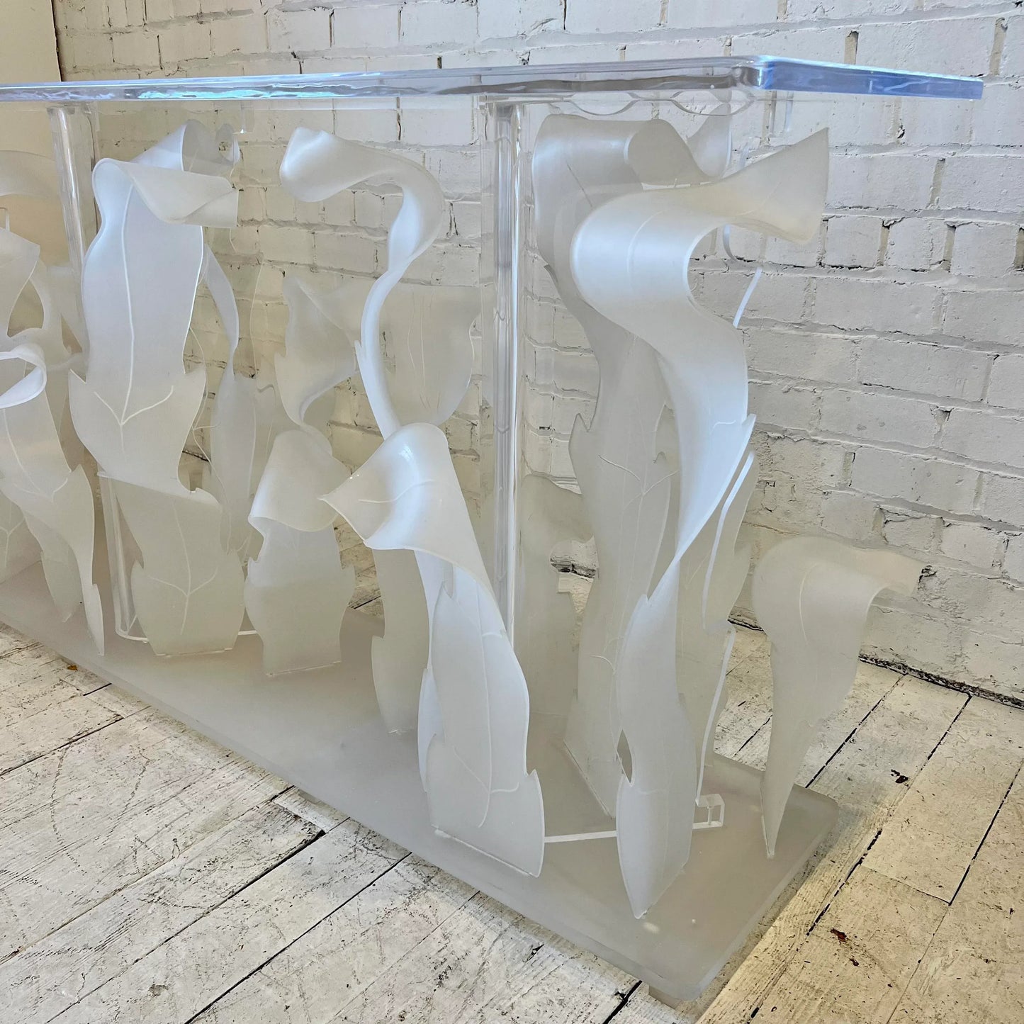 80s Custom Lucite Sculptural Foliage L Shape Bar