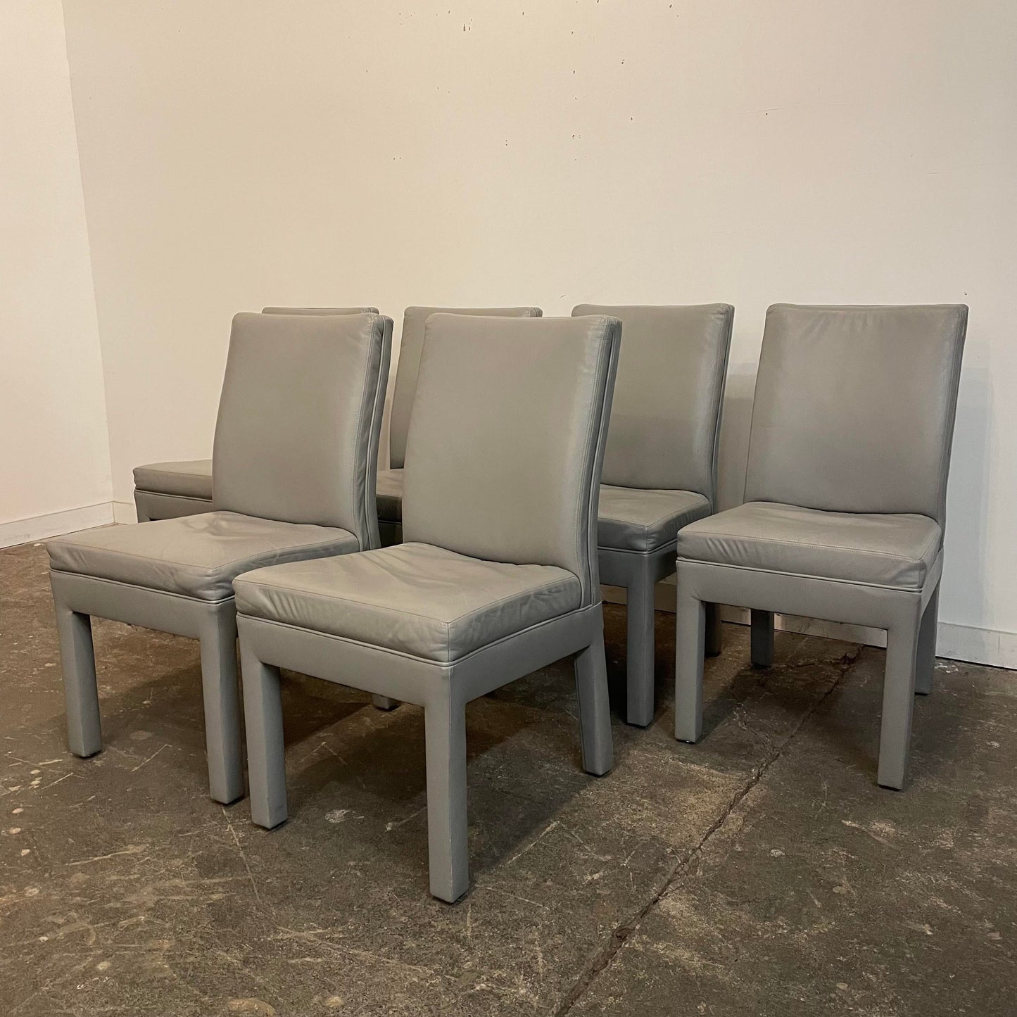 Mid Century Modern Grey Leather Dining Chairs - Set of 6