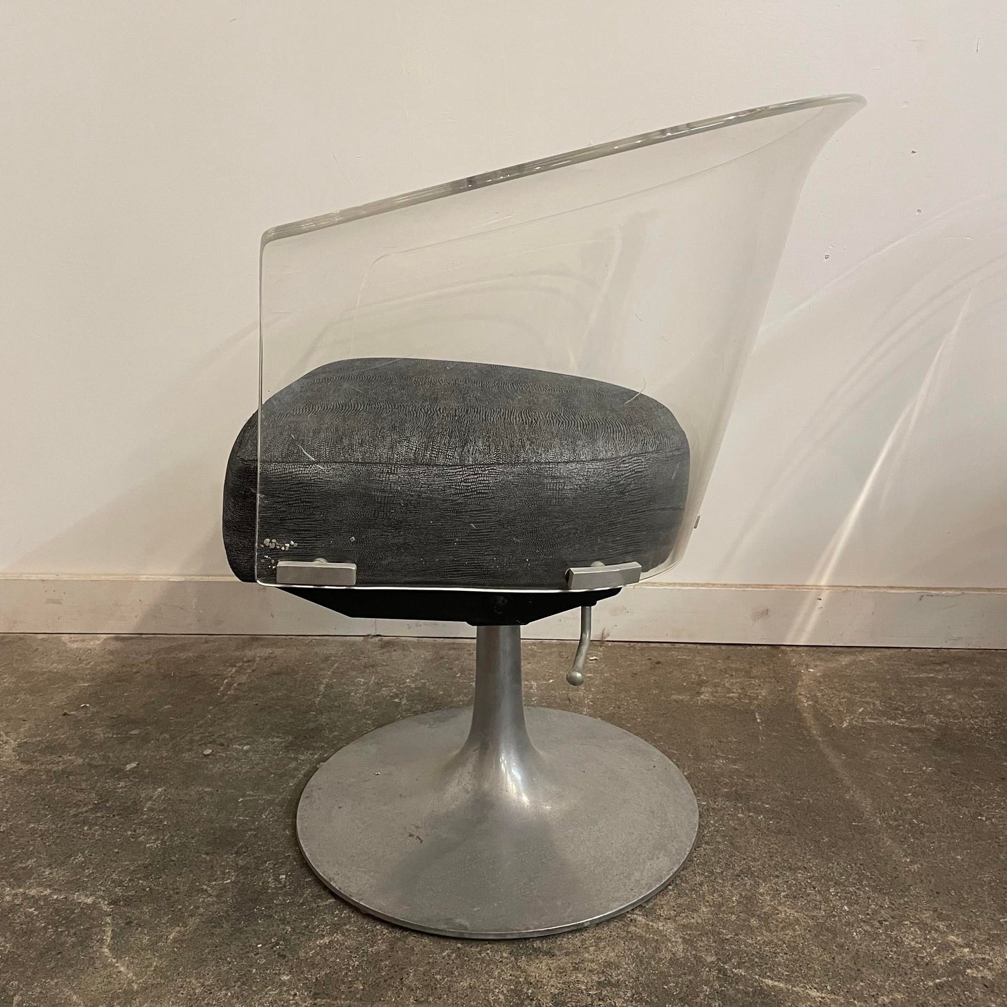 Mid Century Modern Bassick Flo-Tork Lucite Swivel and Reclining Chairs with Tulip Base - Set of 4