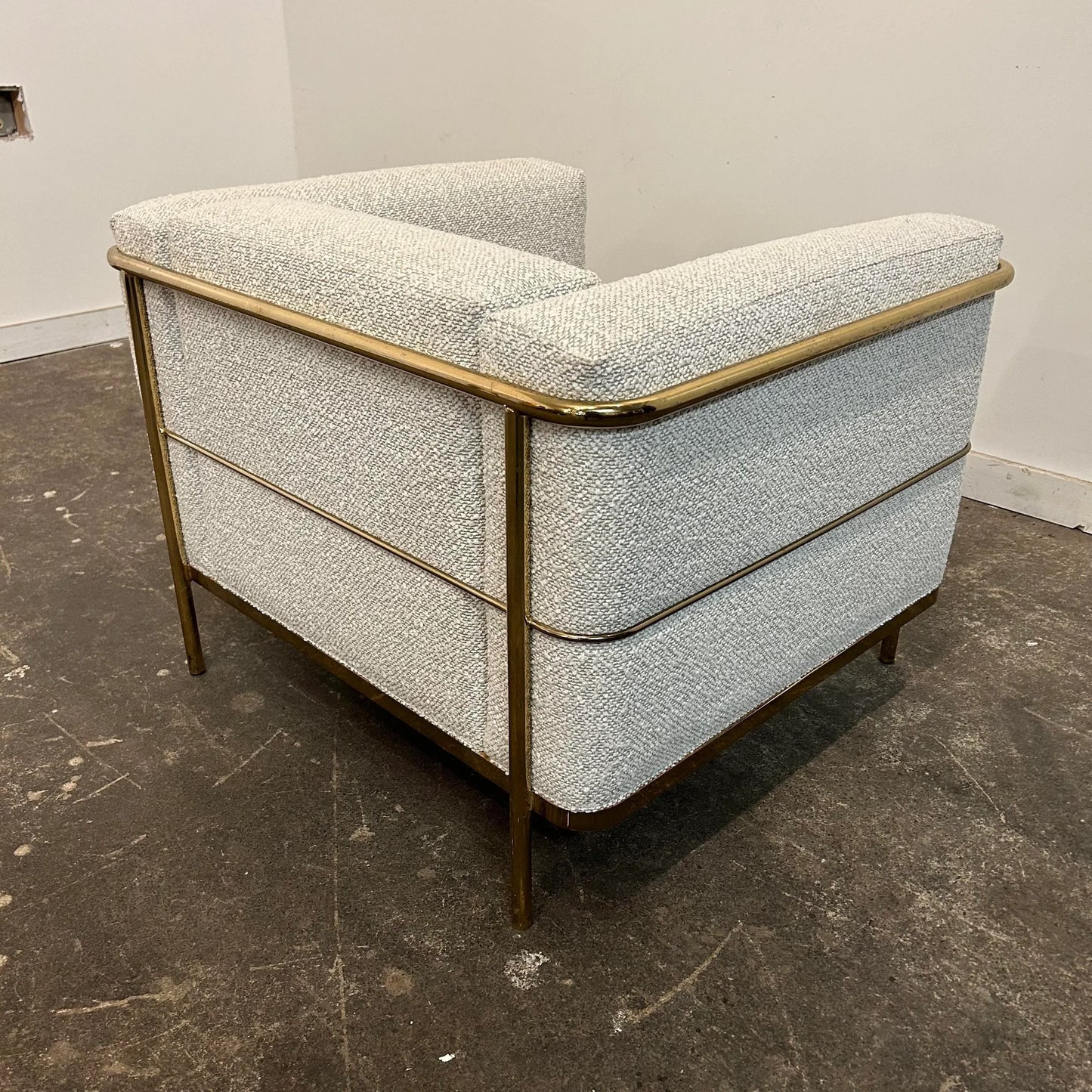 Lc2 Corbusier for Jack Cartwright Brass Arm Club Chair Recovered in Pindler Nubby Fabric