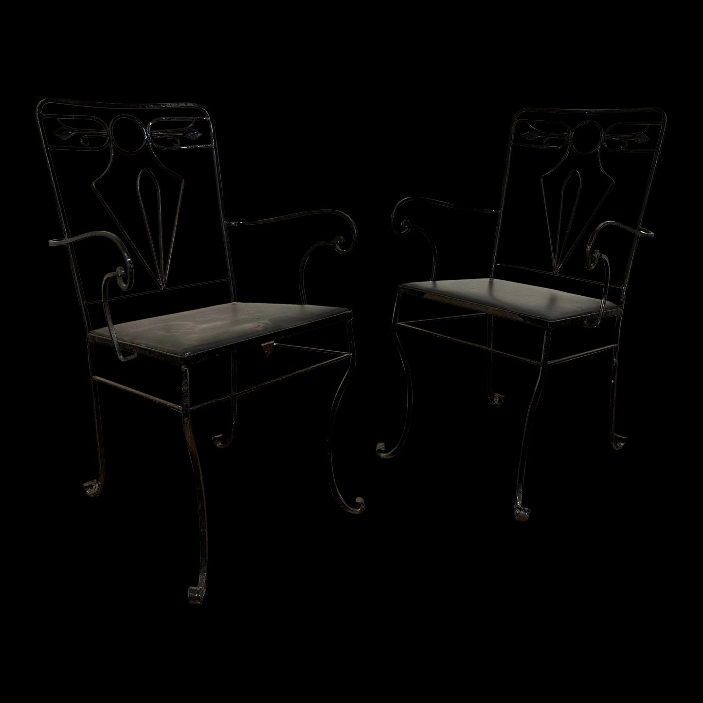 Pair of Salterini Iron Arm Dining Chairs Art Deco
