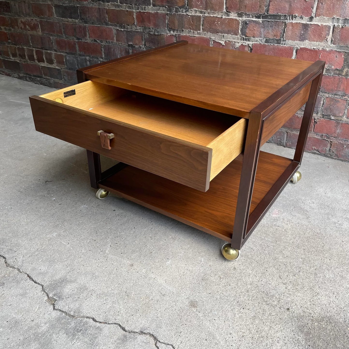 Dunbar End Table on Casters Side Table Rosewood Pull Brass Walnut