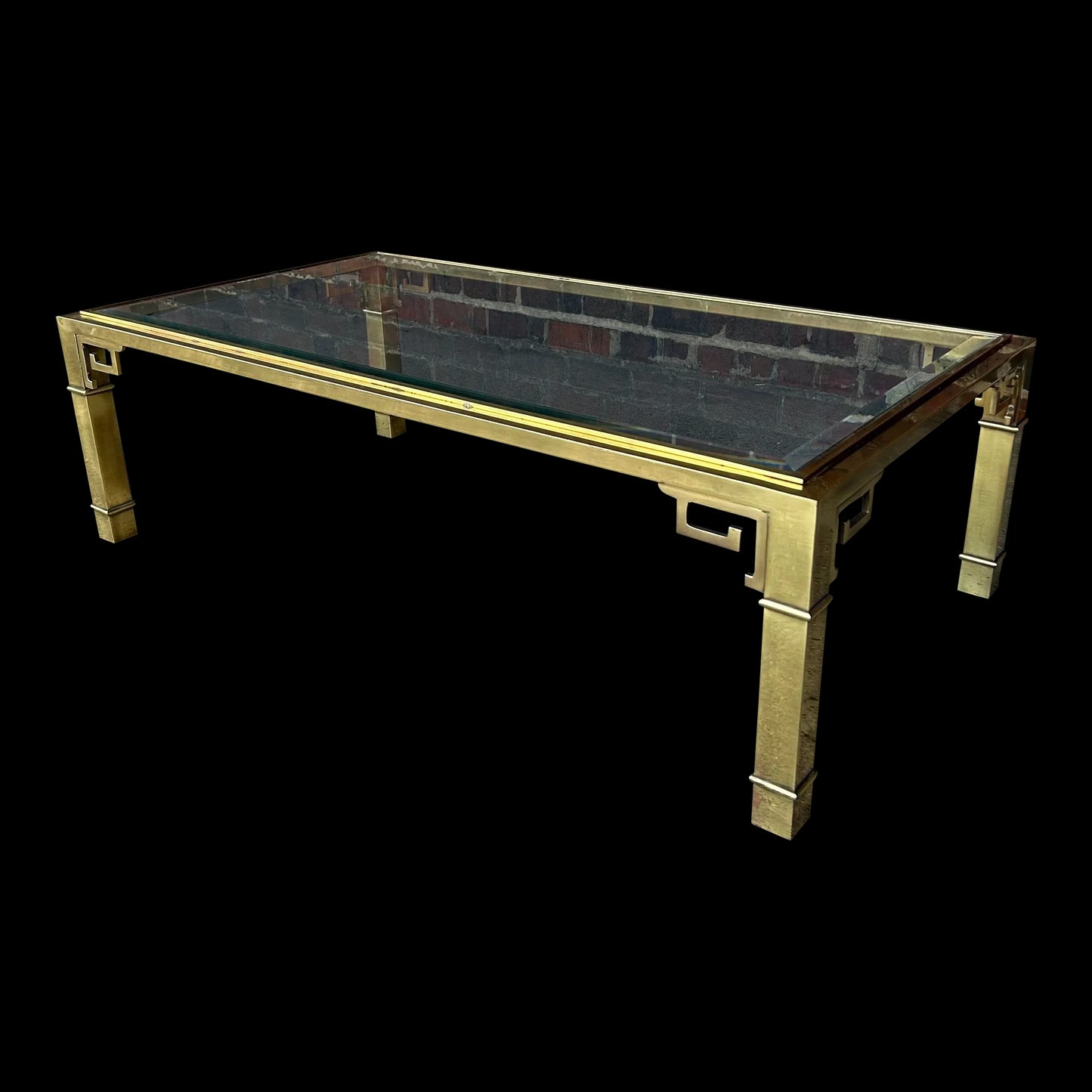 Mastercraft Brass and Glass Greek Key Coffee Table 2 of 2