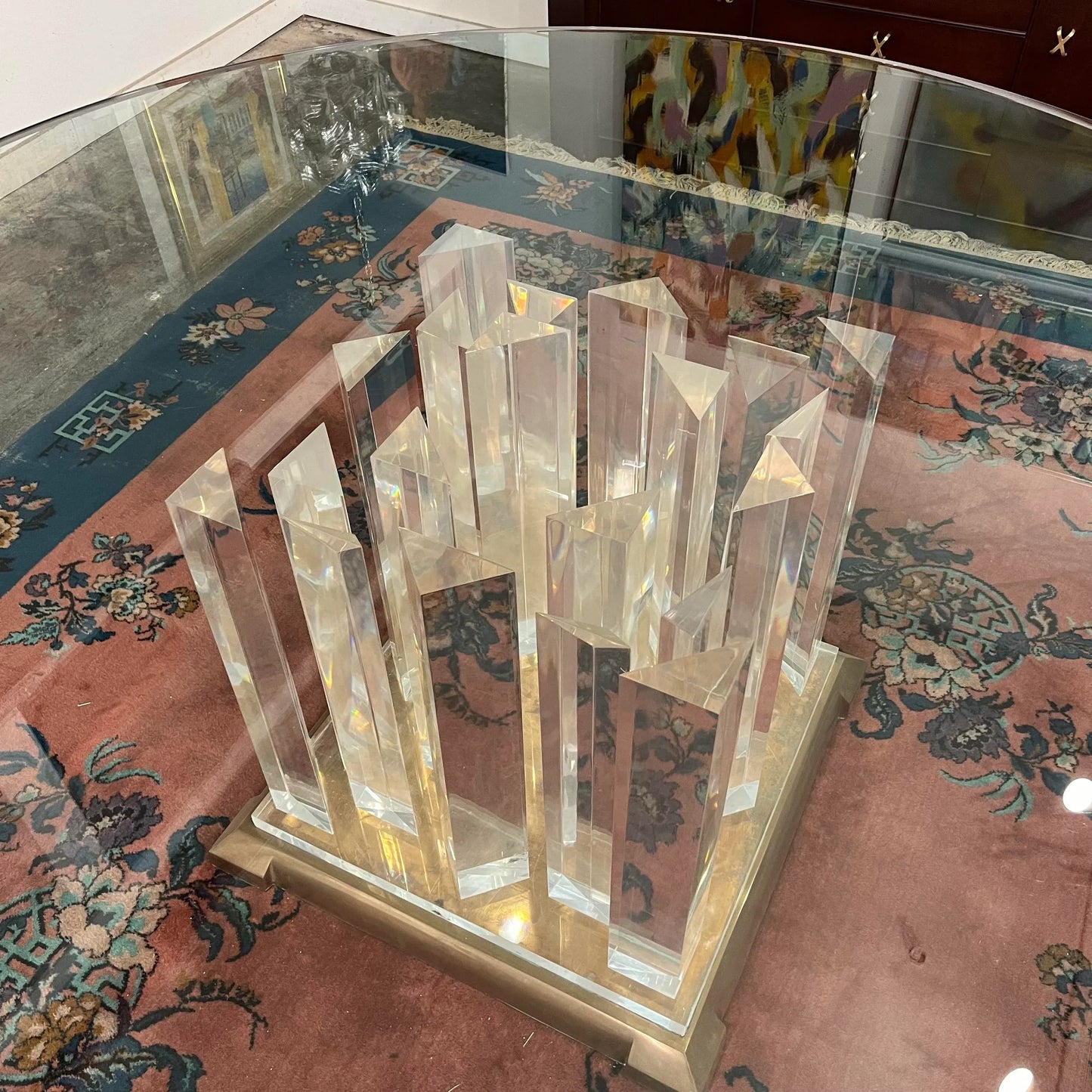 8’ Round Jeffrey Bigelow Lucite and Glass Dining Table Monumental