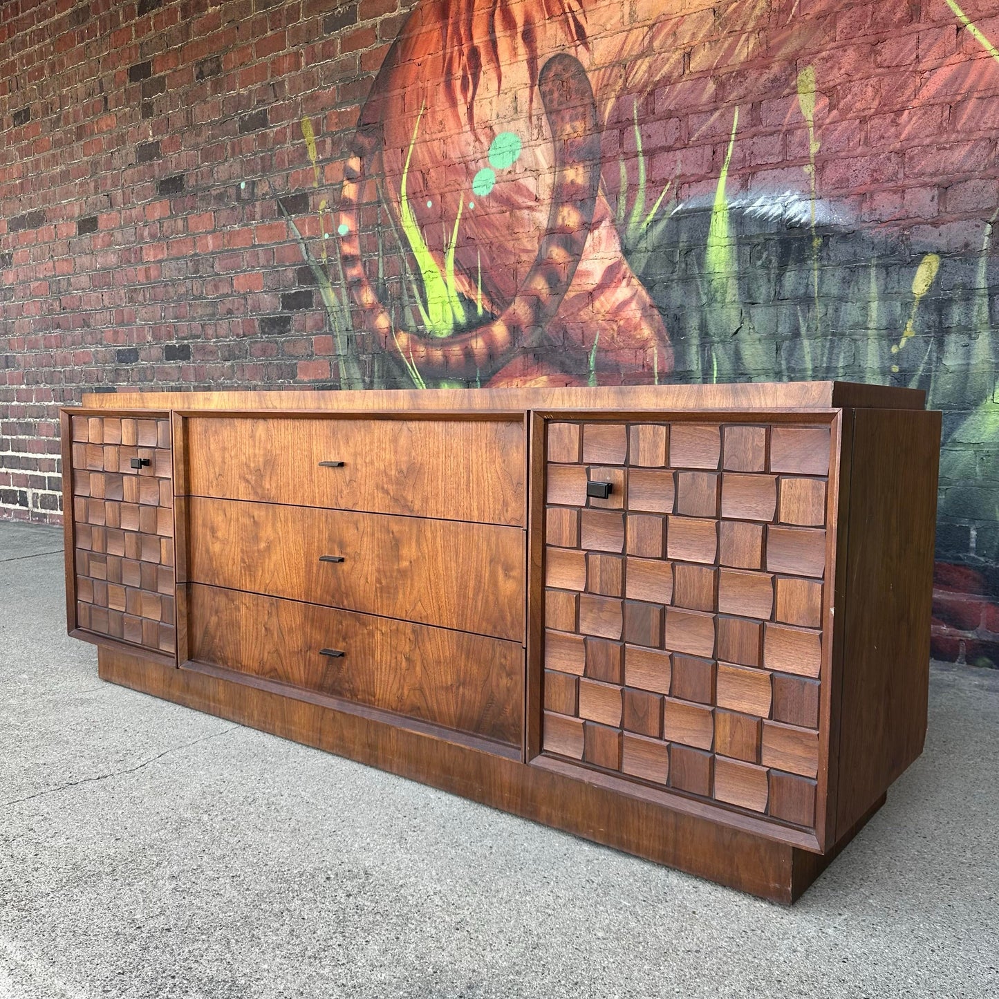 Mid-Century Modern Tobago Canadian Brutalist 9-Drawer Lowboy Dresser