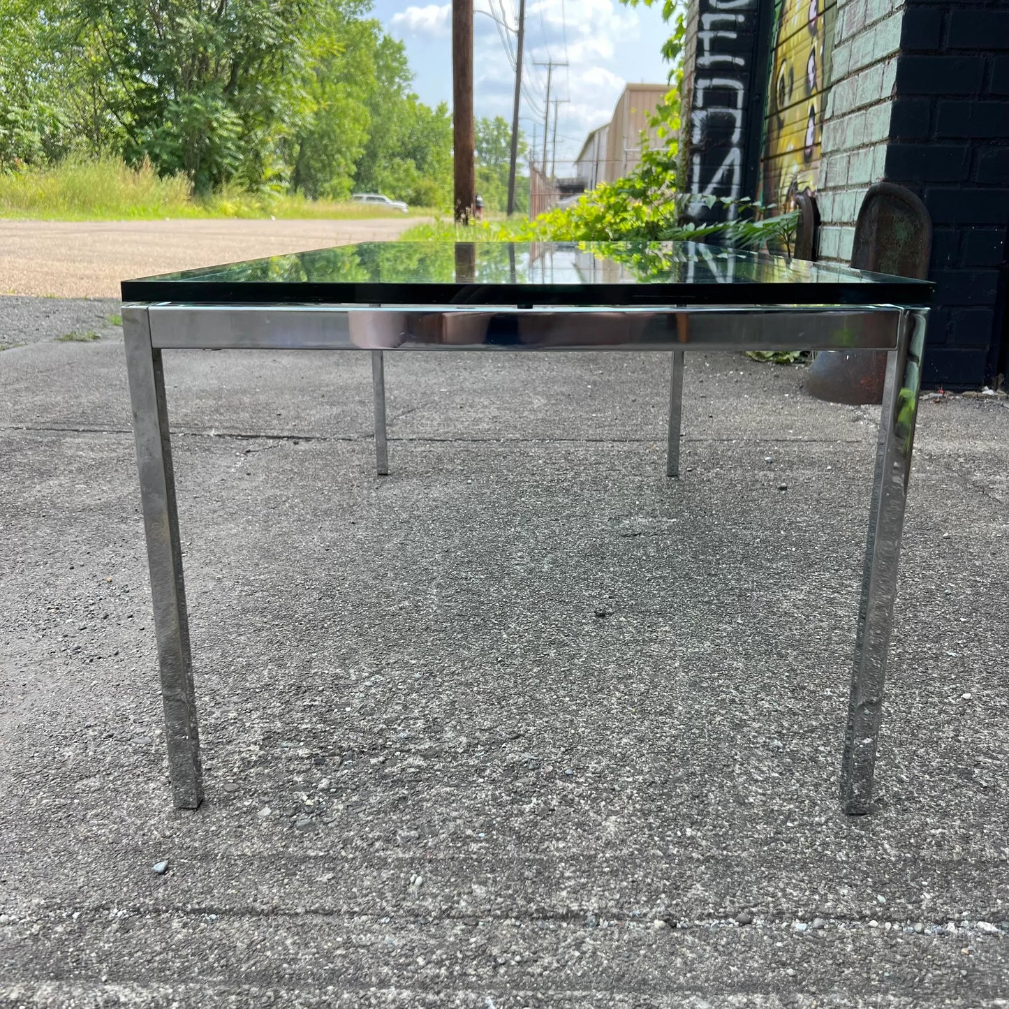 Florence Knoll Mid Century Modern Rectangular Glass and Chrome Coffee Table