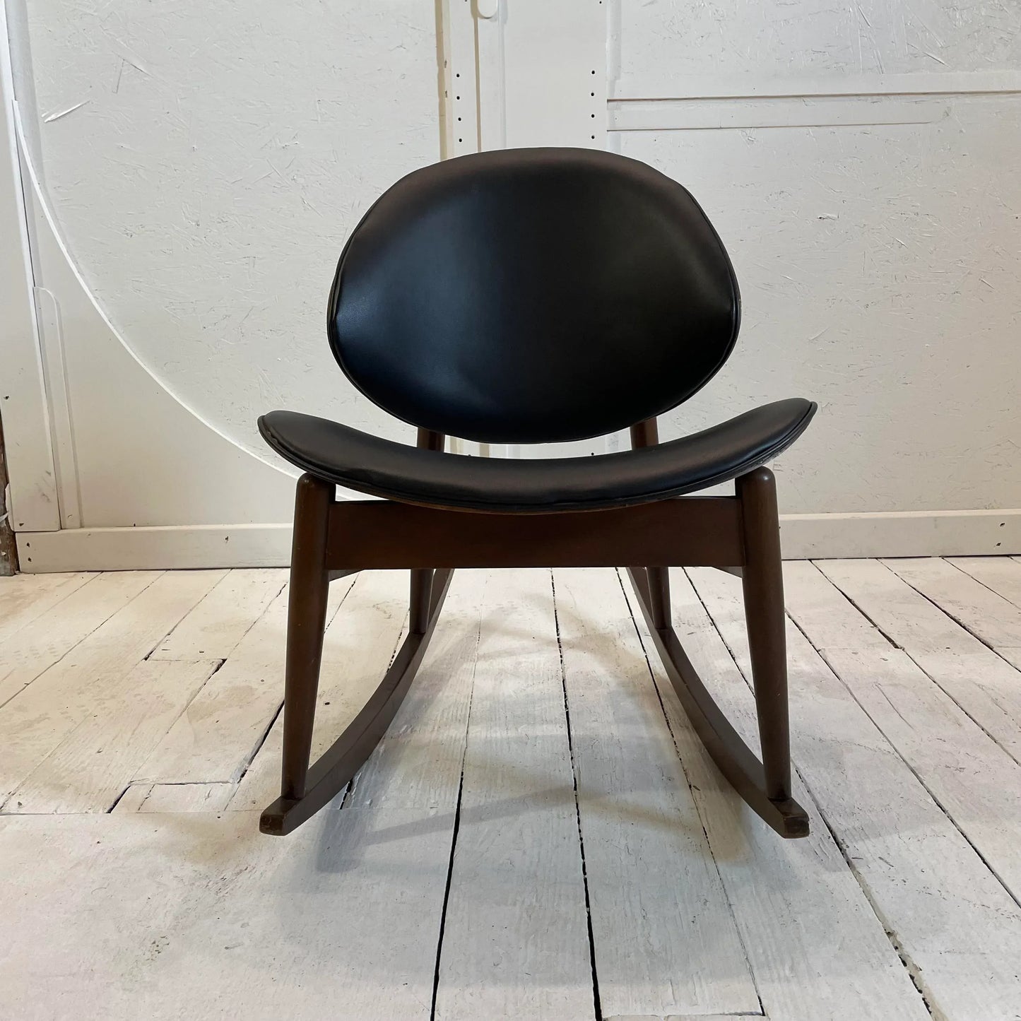 Mid Century Kodawood Rocking Chair in Black Vinyl, Unmarked