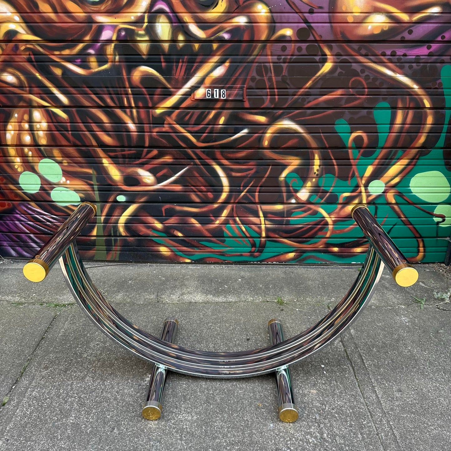 Romeo Rega Harp Shaped Chrome and Brass Dining Table