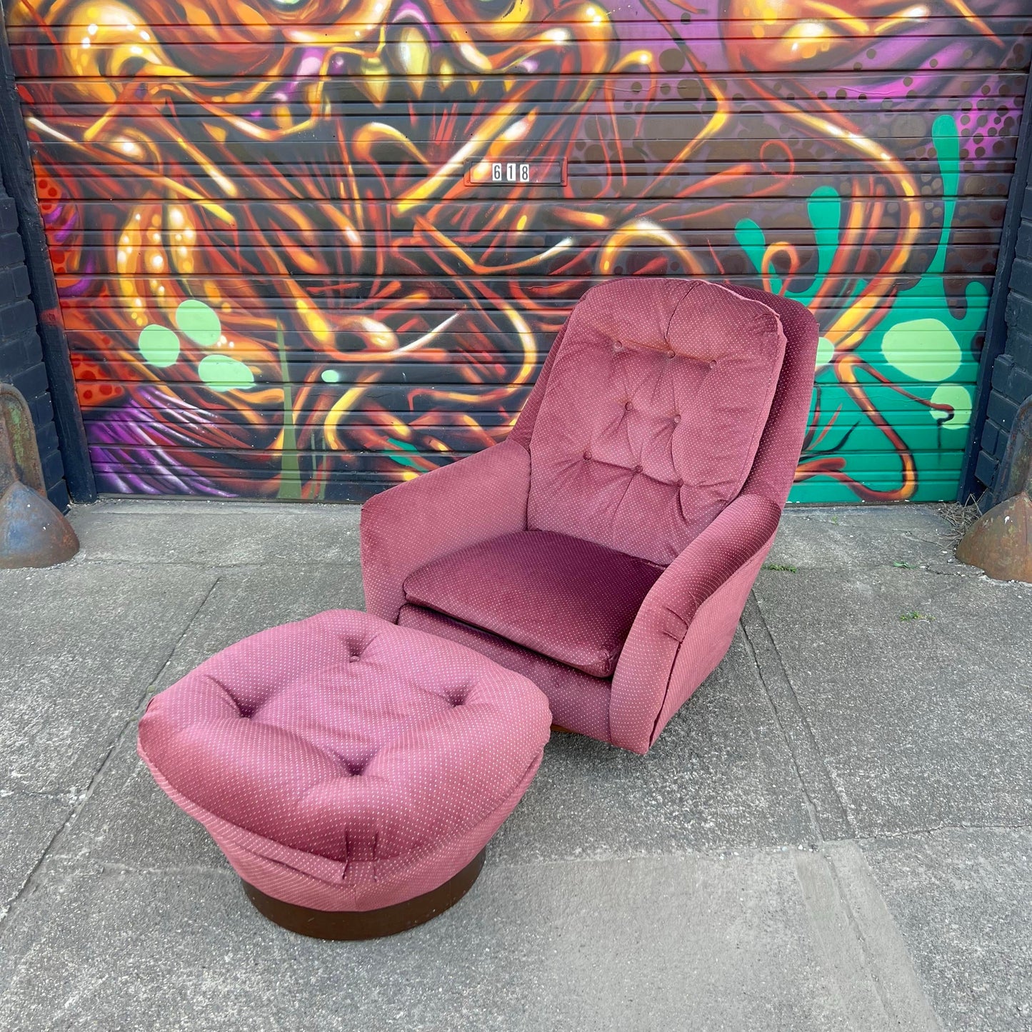 Milo Baughman Style Swivel Lounge Chair With Ottoman