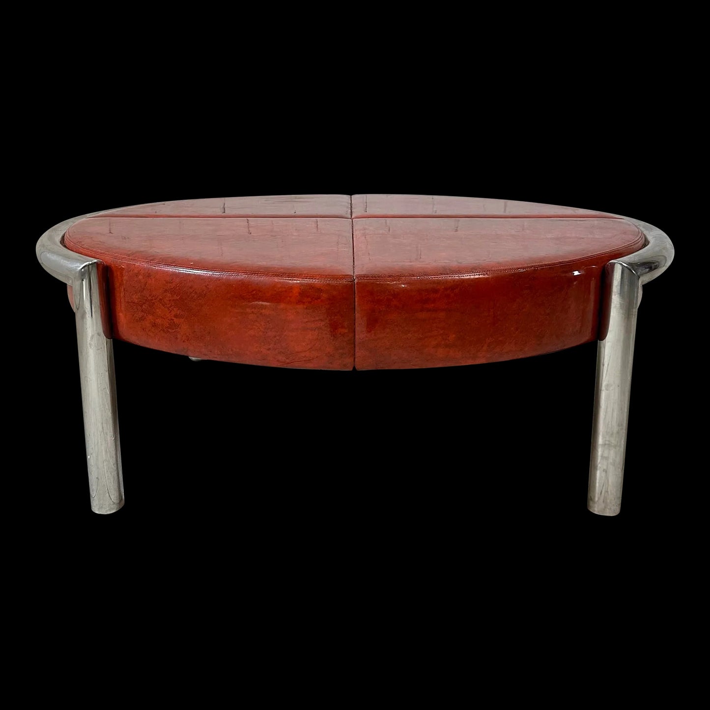 Large Circular Tubular Chrome Bench Ottoman Table Midcentury