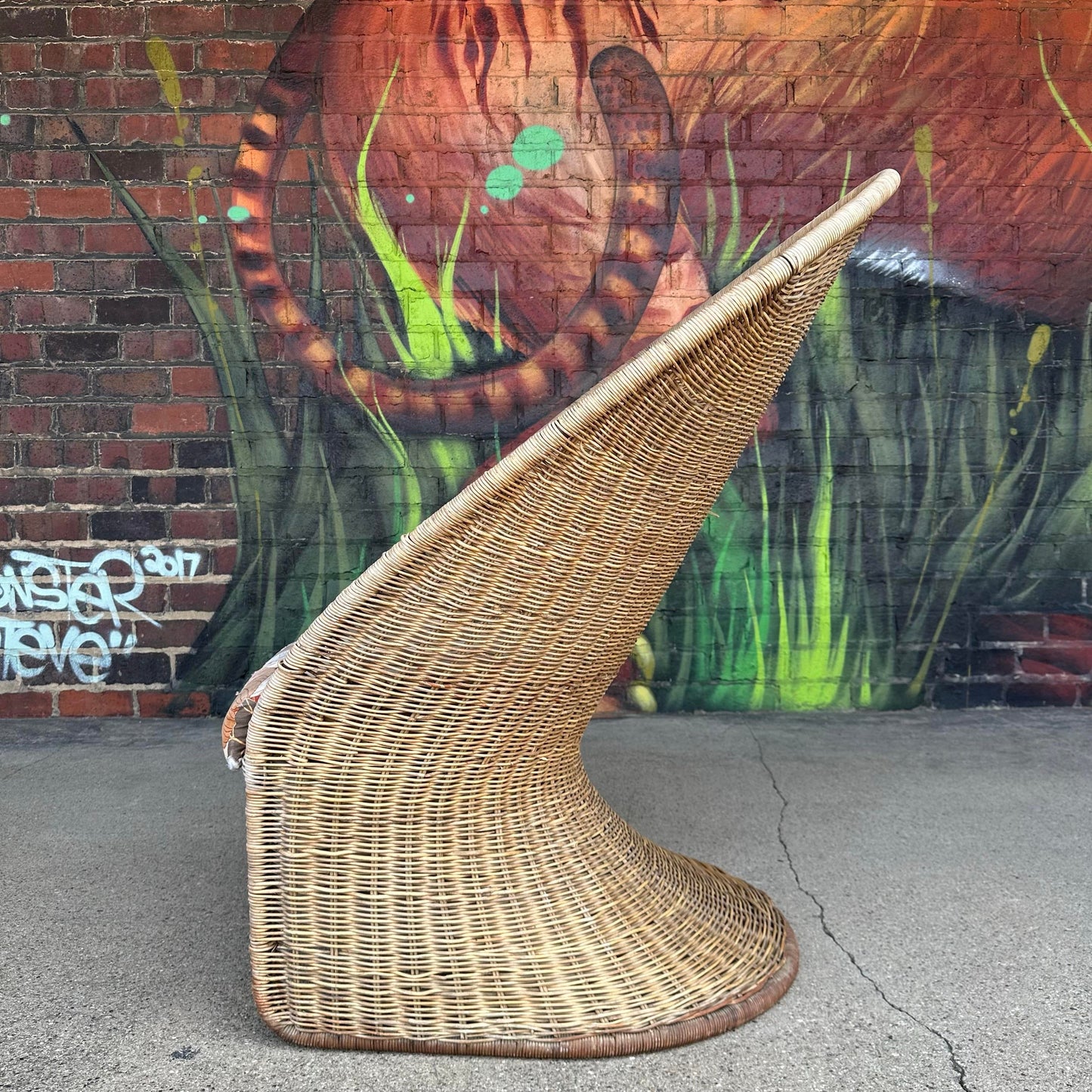 Mid-Century Modern Adrian Pearsall Comfort Designs Tall Rattan Wicker Peacock Chair