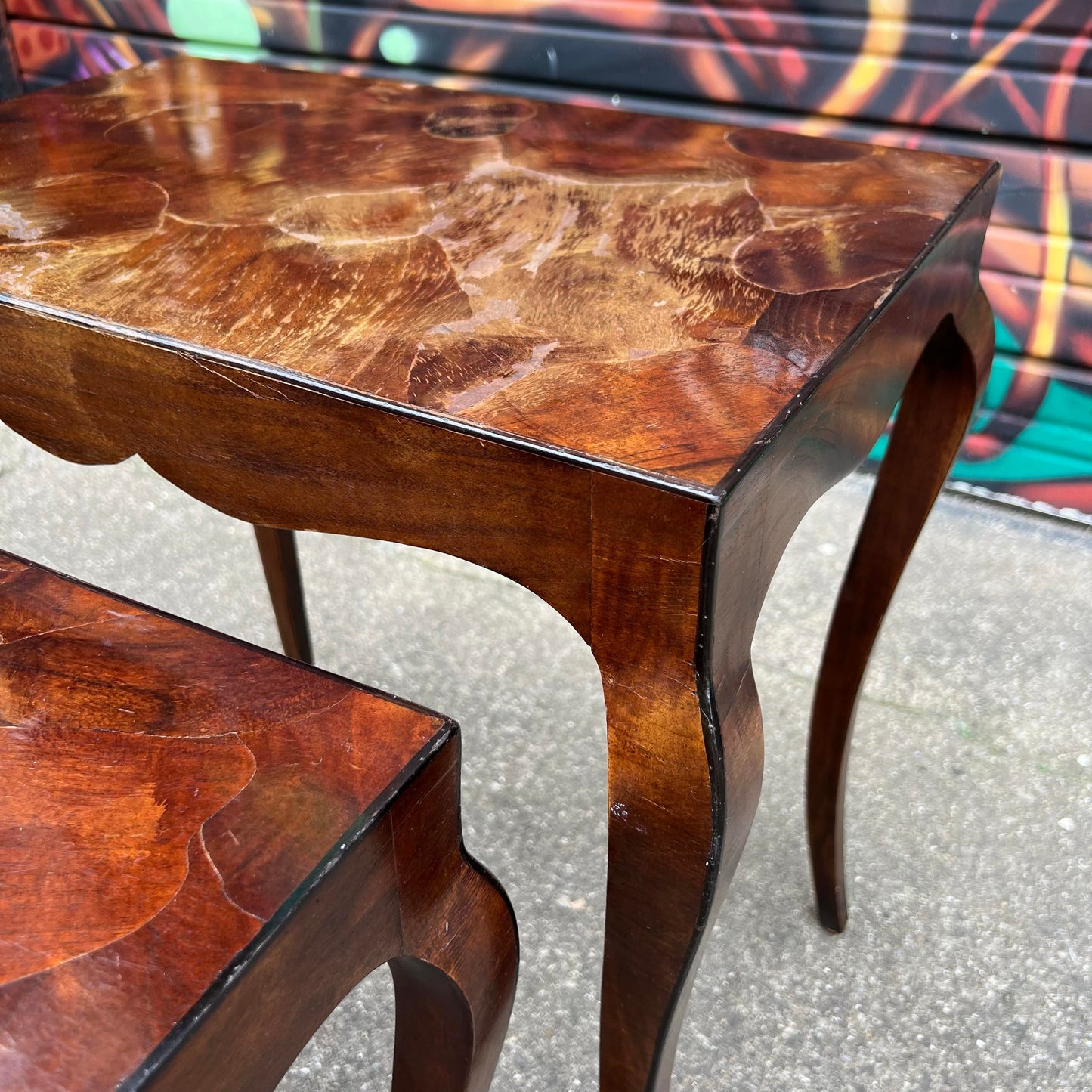 Set of Italian Nesting Side Tables in Olive Wood Patchwork