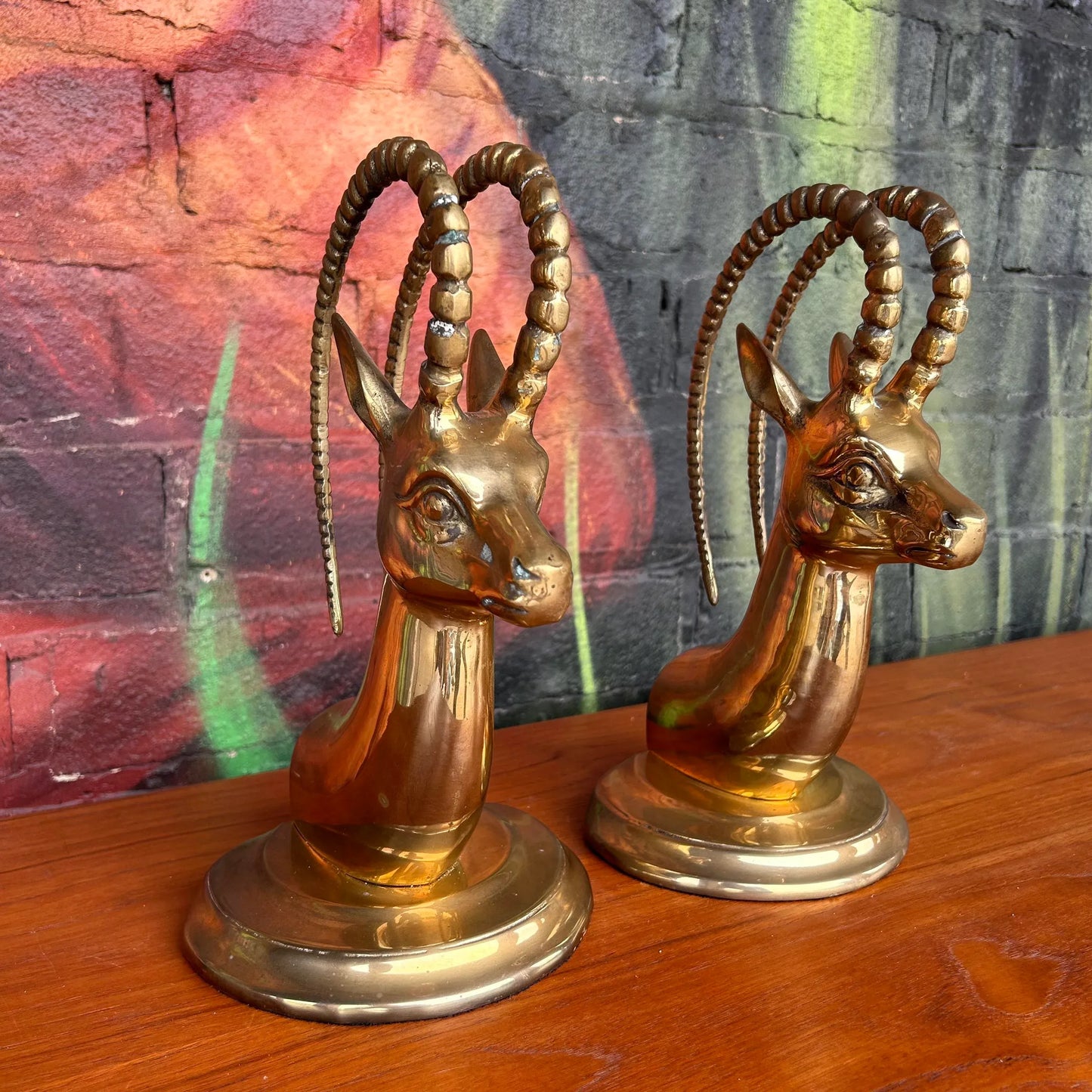 Large 12” Pair of Brass Antelope Bookends