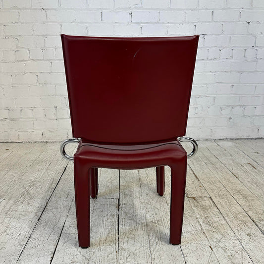 Maroon Leather and Chrome Italian Designed Chair by Arper.