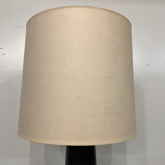 Large Martz Ceramic and Walnut Table Lamp Original Shade and Finial