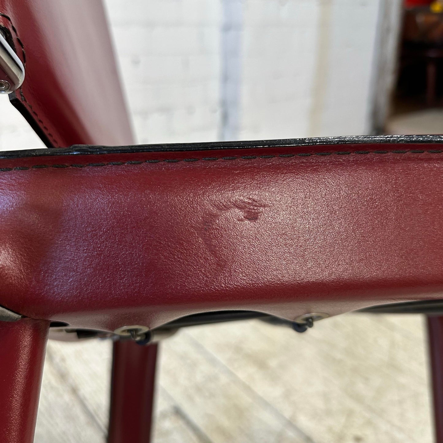 Maroon Leather and Chrome Italian Designed Chair by Arper.