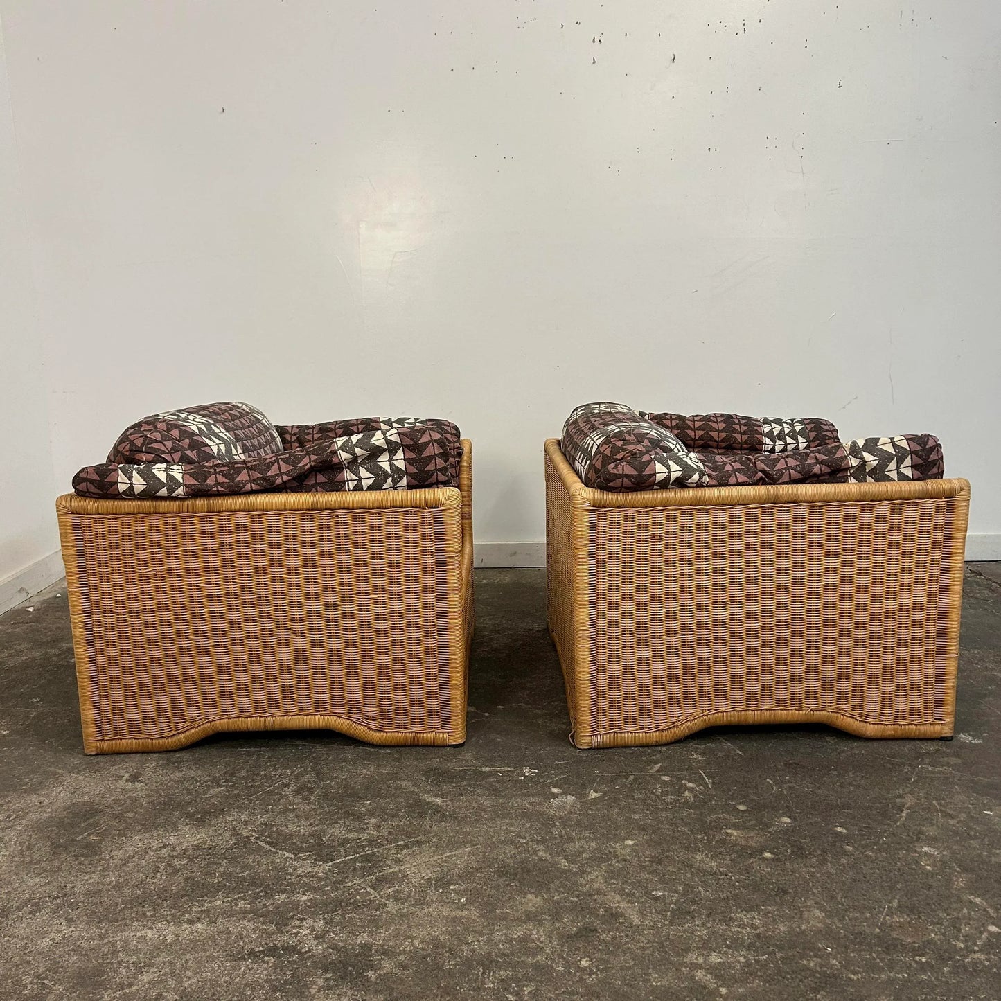 Pair of Wicker Indoor Club Chairs by Jack Cartwright for Founders 1970s