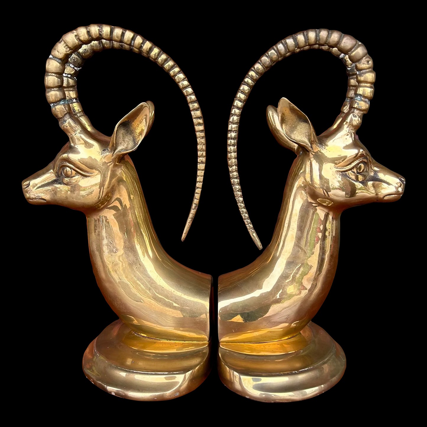 Large 12” Pair of Brass Antelope Bookends