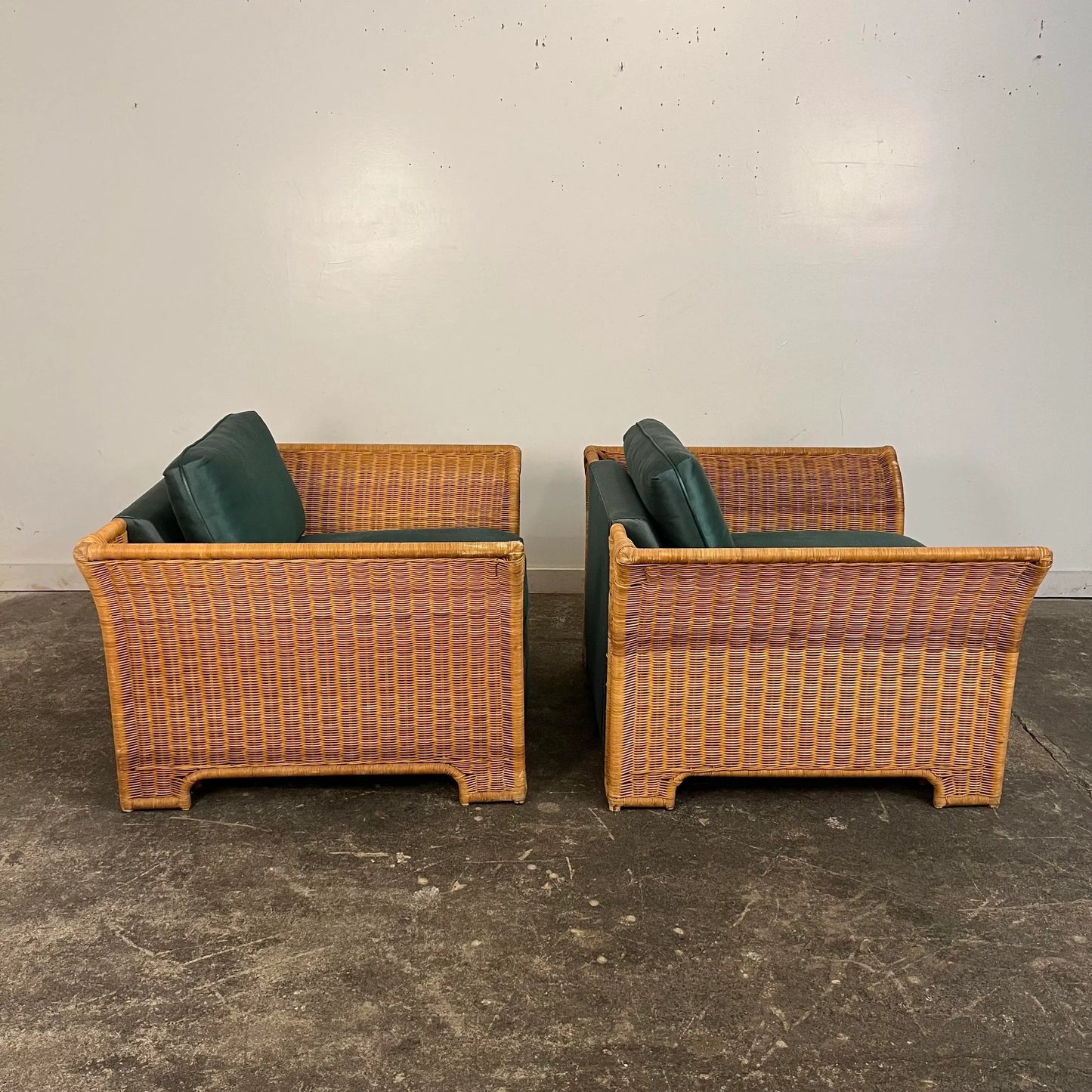 Pair of Large Cube Wicker Lounge Club Chairs