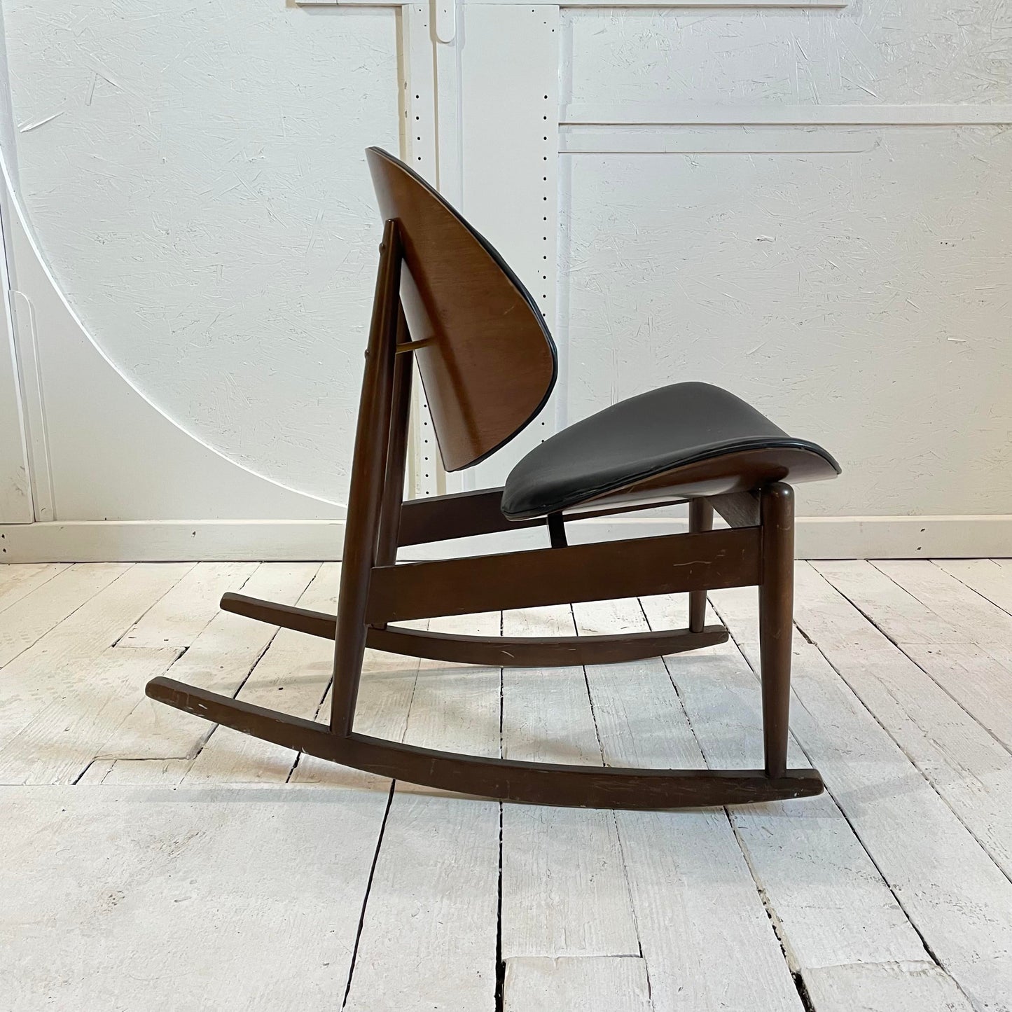 Mid Century Kodawood Rocking Chair in Black Vinyl, Unmarked