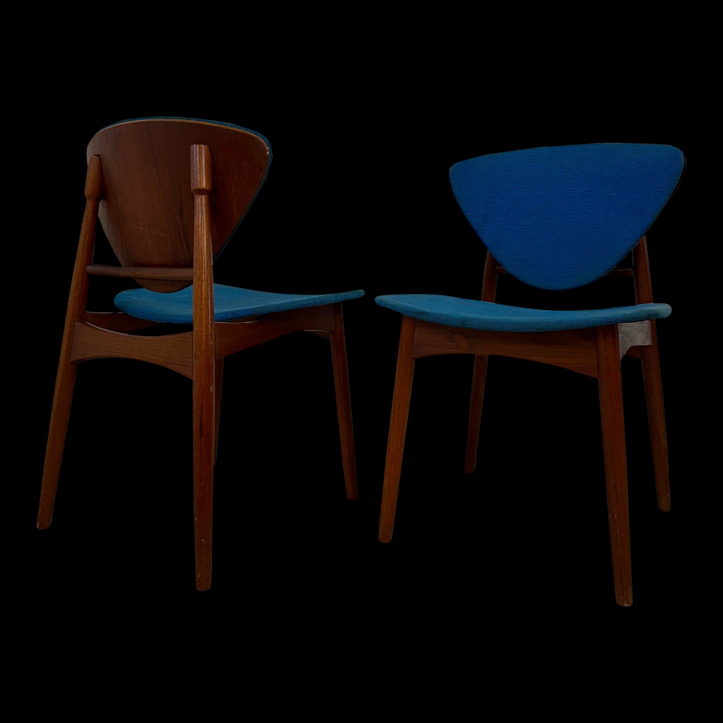 Pair of Danish Wooden Dining Side Chairs With Exposed Wood Backs
