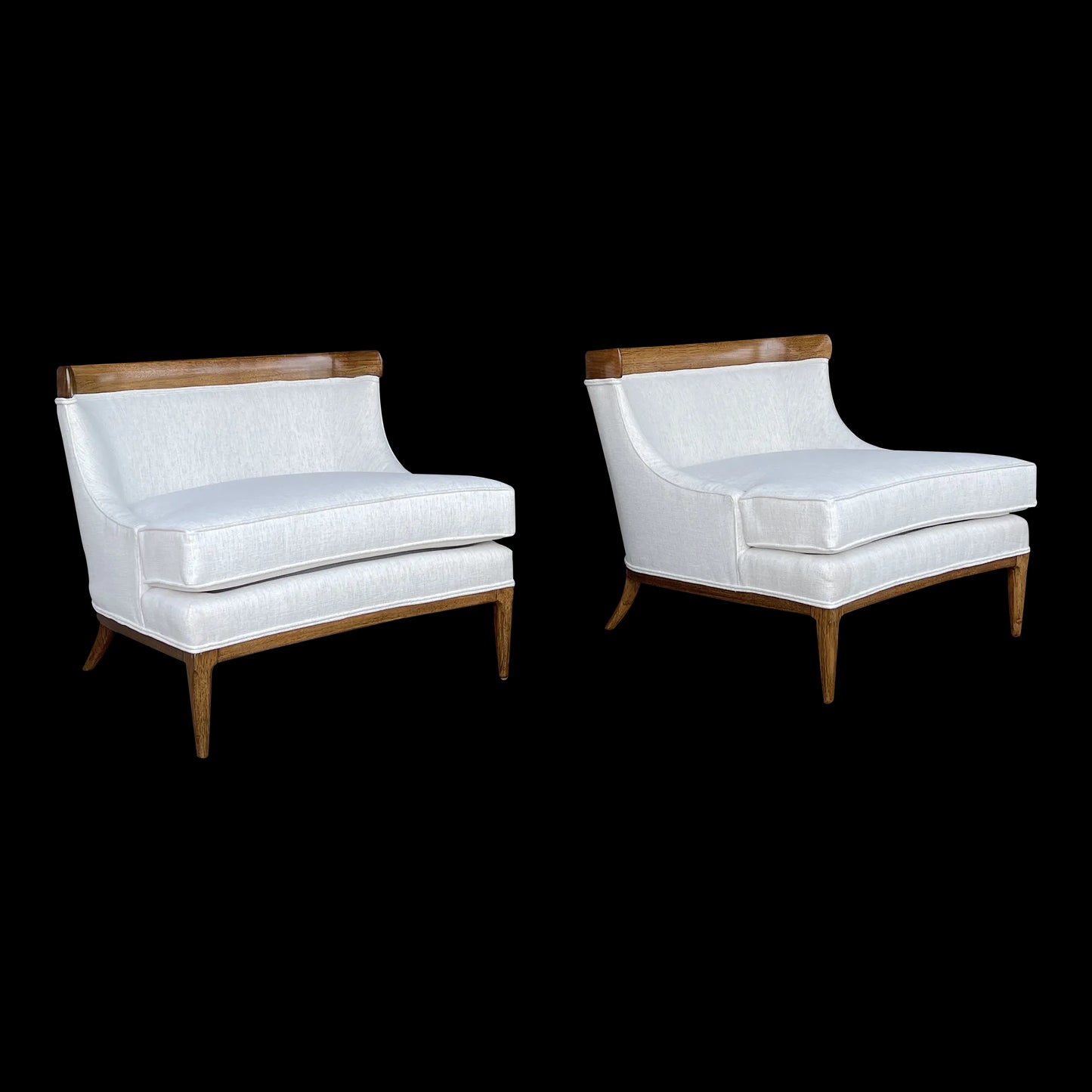 Tomlinson Sophisticate Slipper Chairs Refinished and Reupholstered in Crypton Fabric