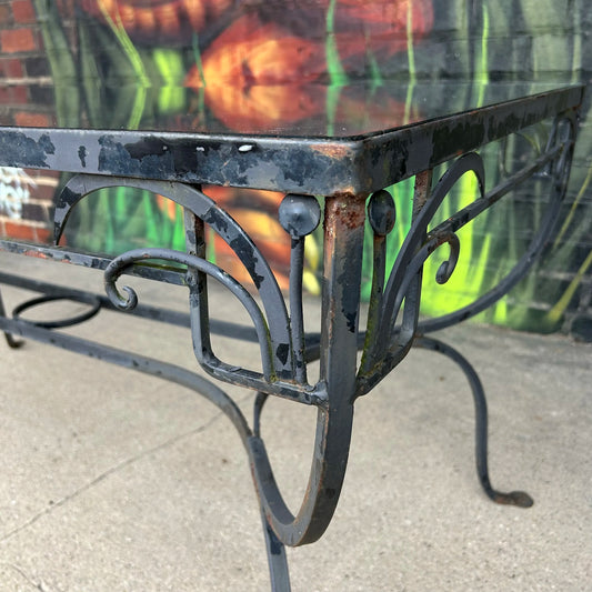 Mid 20th Century Salterini Outdoor Patio Iron and Glass Dining Table, Attributed