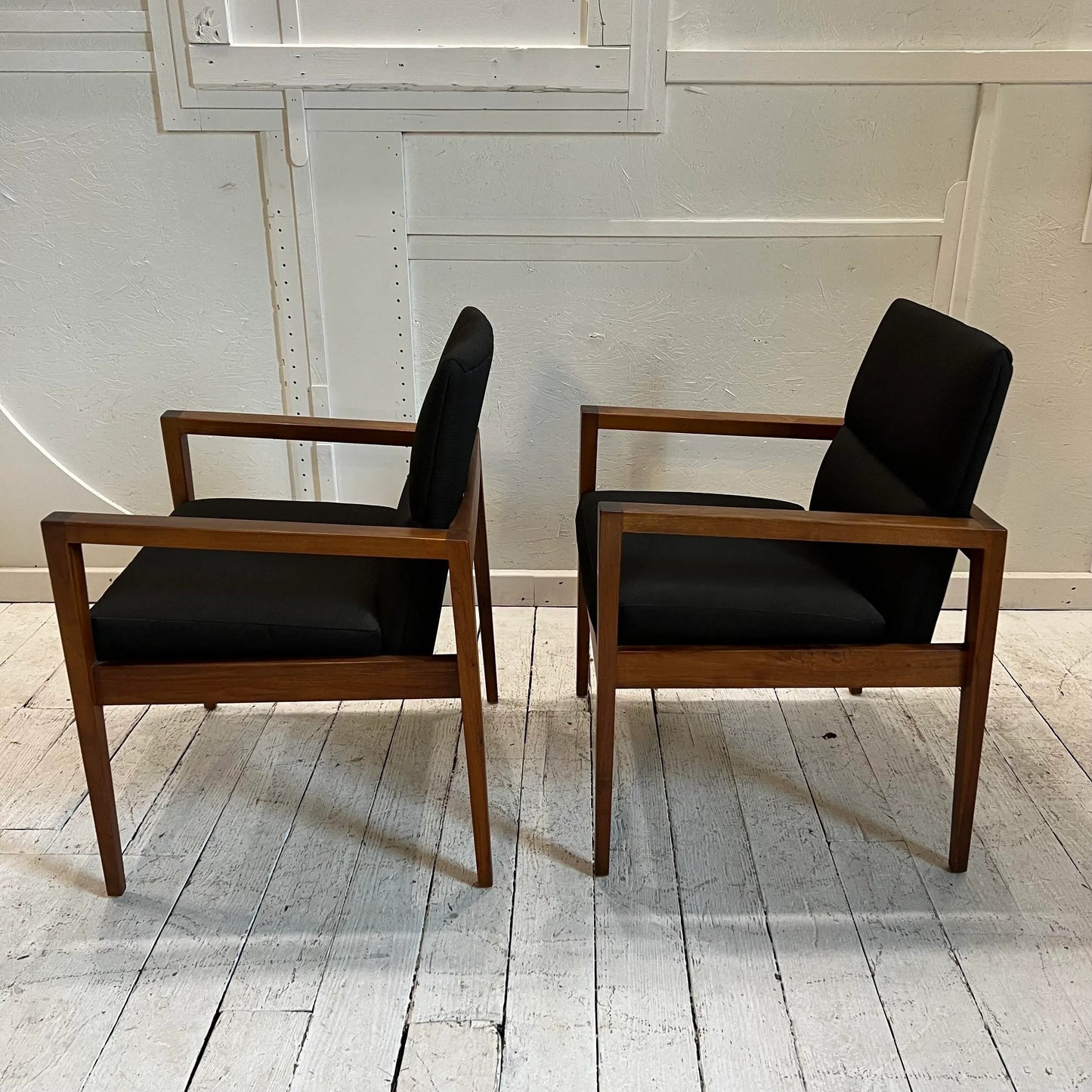 Jens Risom Designed Midcentury Pair of Arm Chairs Covered in Black Fabric