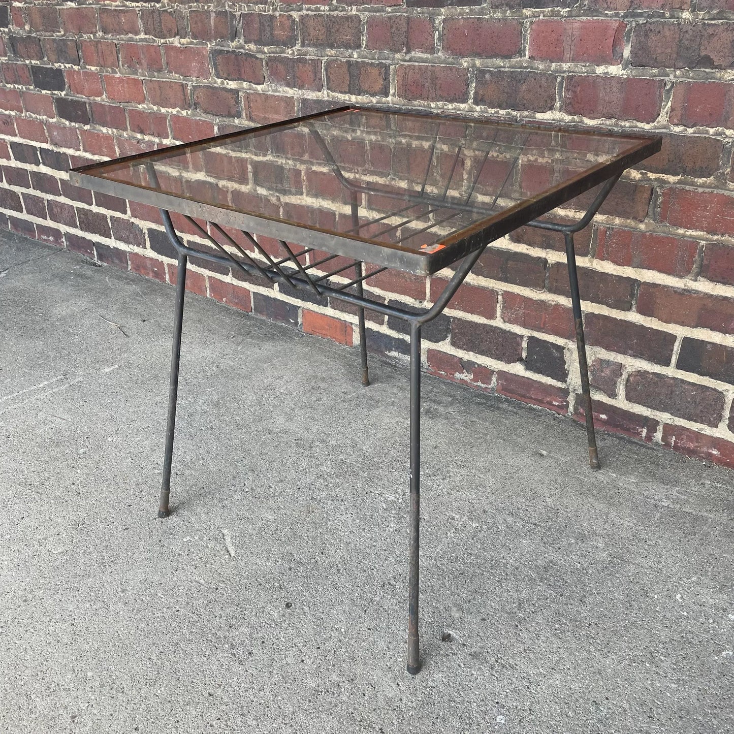 Mid 20th Century Milo Baughman for Pacific Iron Works Glass and Iron Table Square