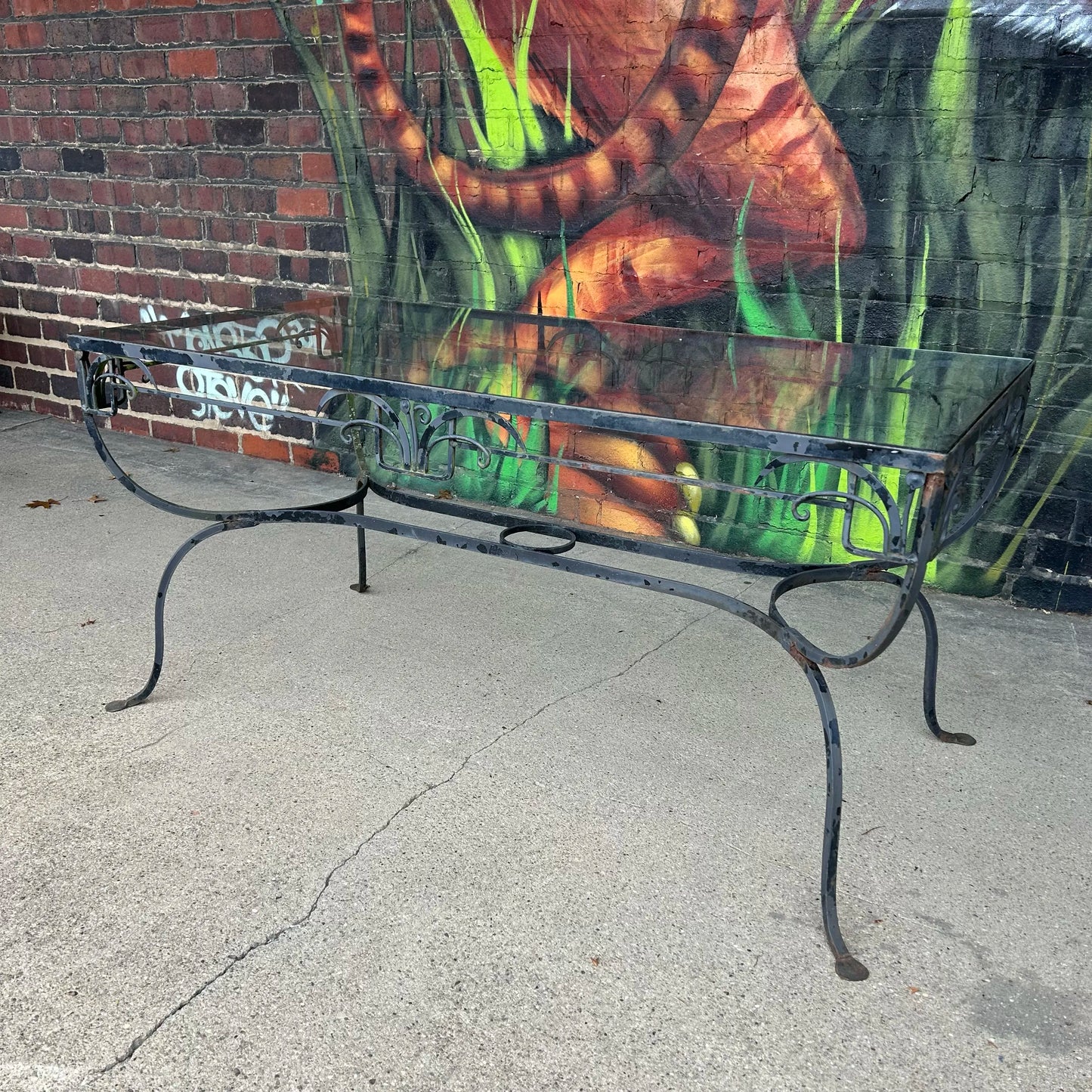 Mid 20th Century Salterini Outdoor Patio Iron and Glass Dining Table, Attributed