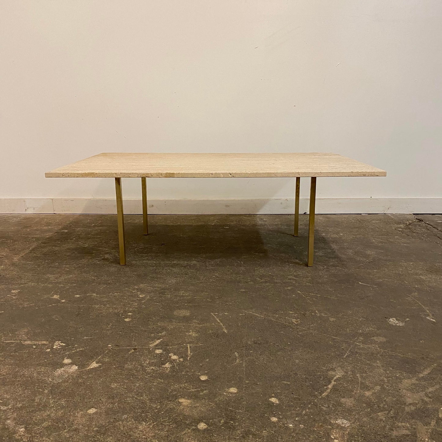 Reupholstered Mid Century Modern Paul McCobb Sectional Sofa with Travertine Top Side Table