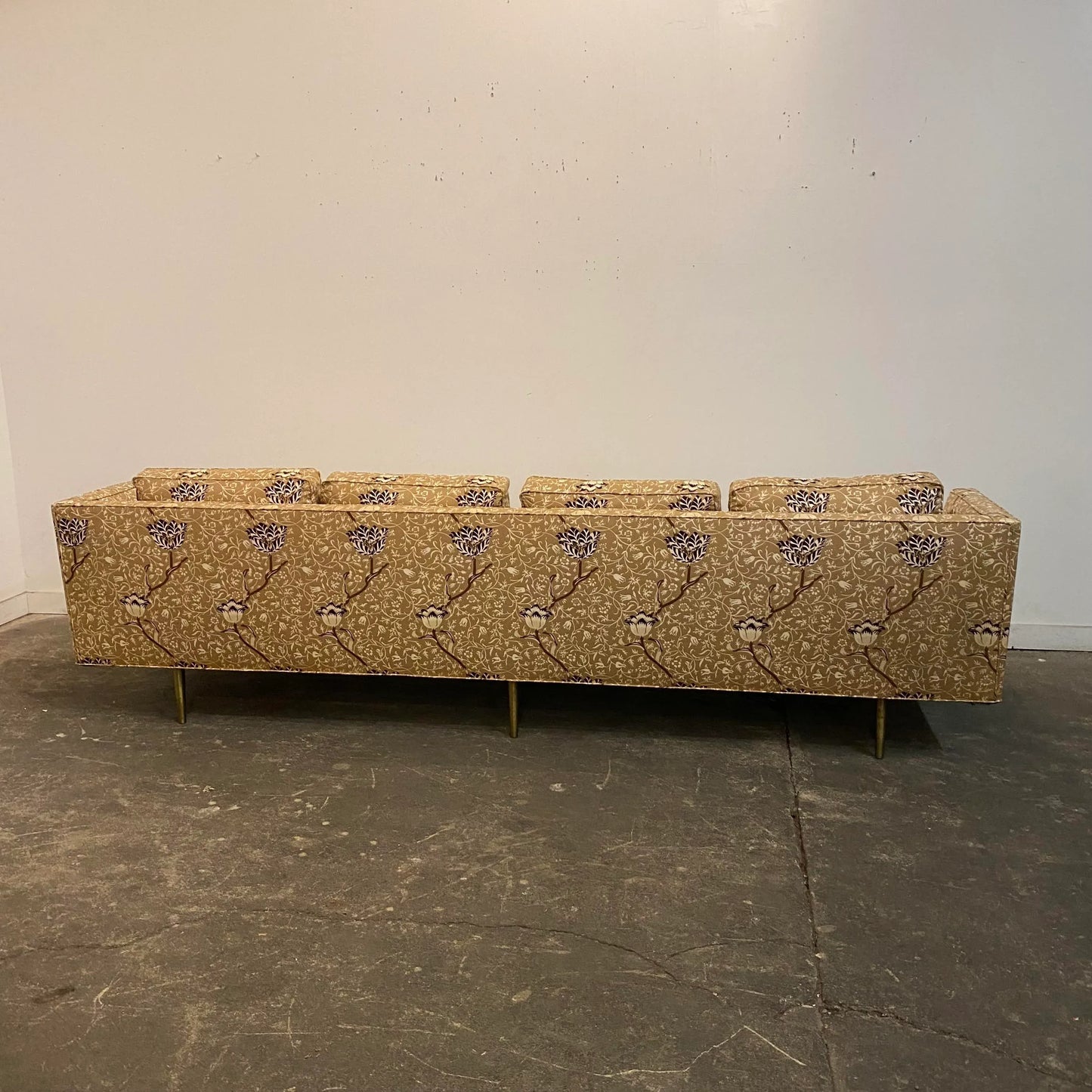 Mid Century Modern Edward Wormley for Dunbar Sofa Recovered in William Morris Fabric Brass Legs